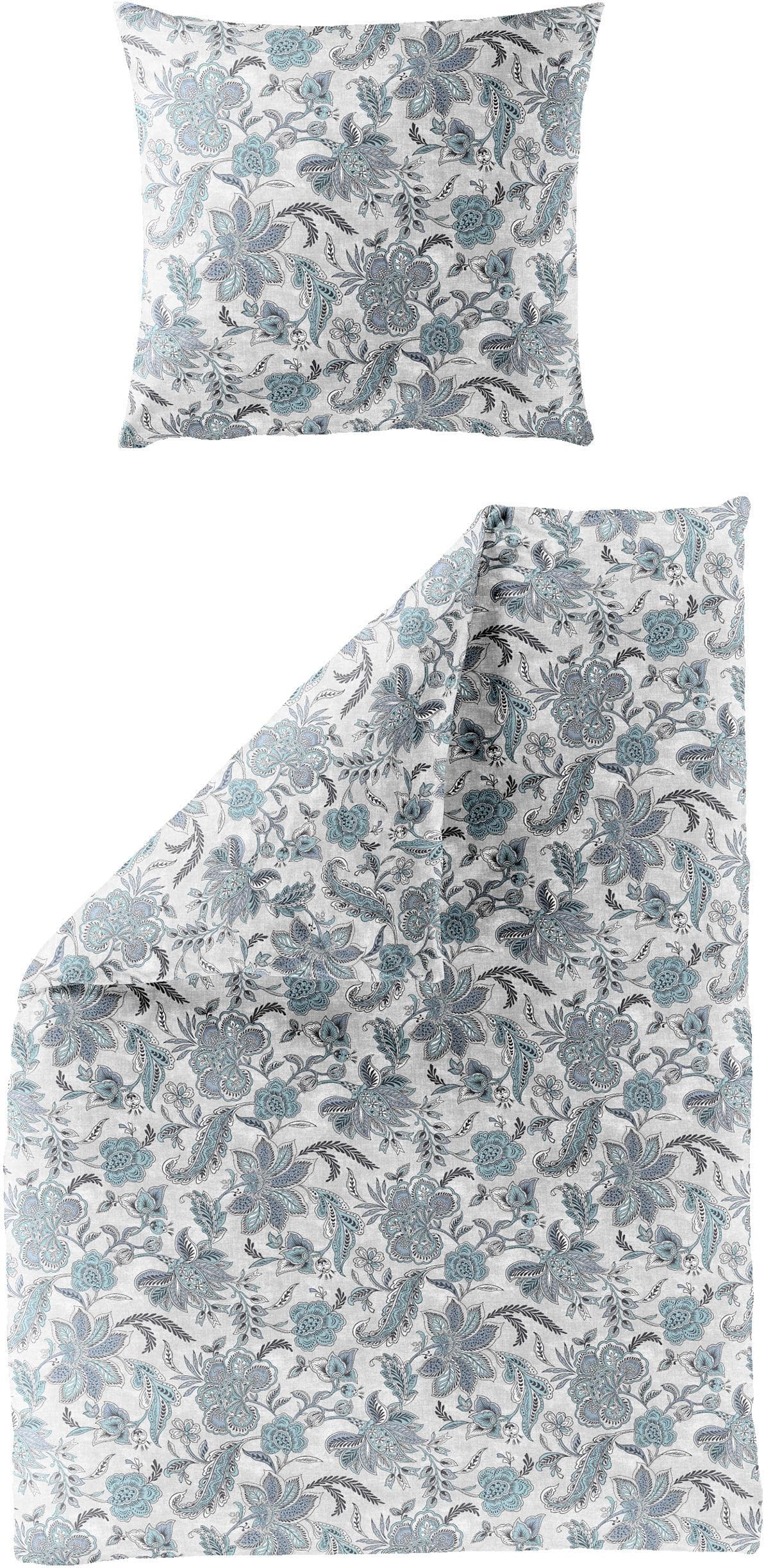 BIERBAUM Flower jungle Bettwäsche Set blau 155x220cm