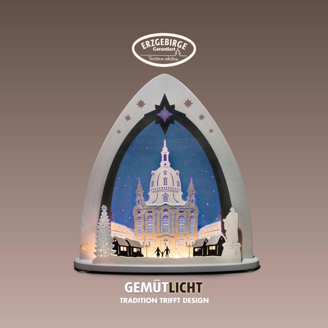 WEIGLA Lichterbogen Dresdner Frauenkirche LED Holz Acryl Grau Blau