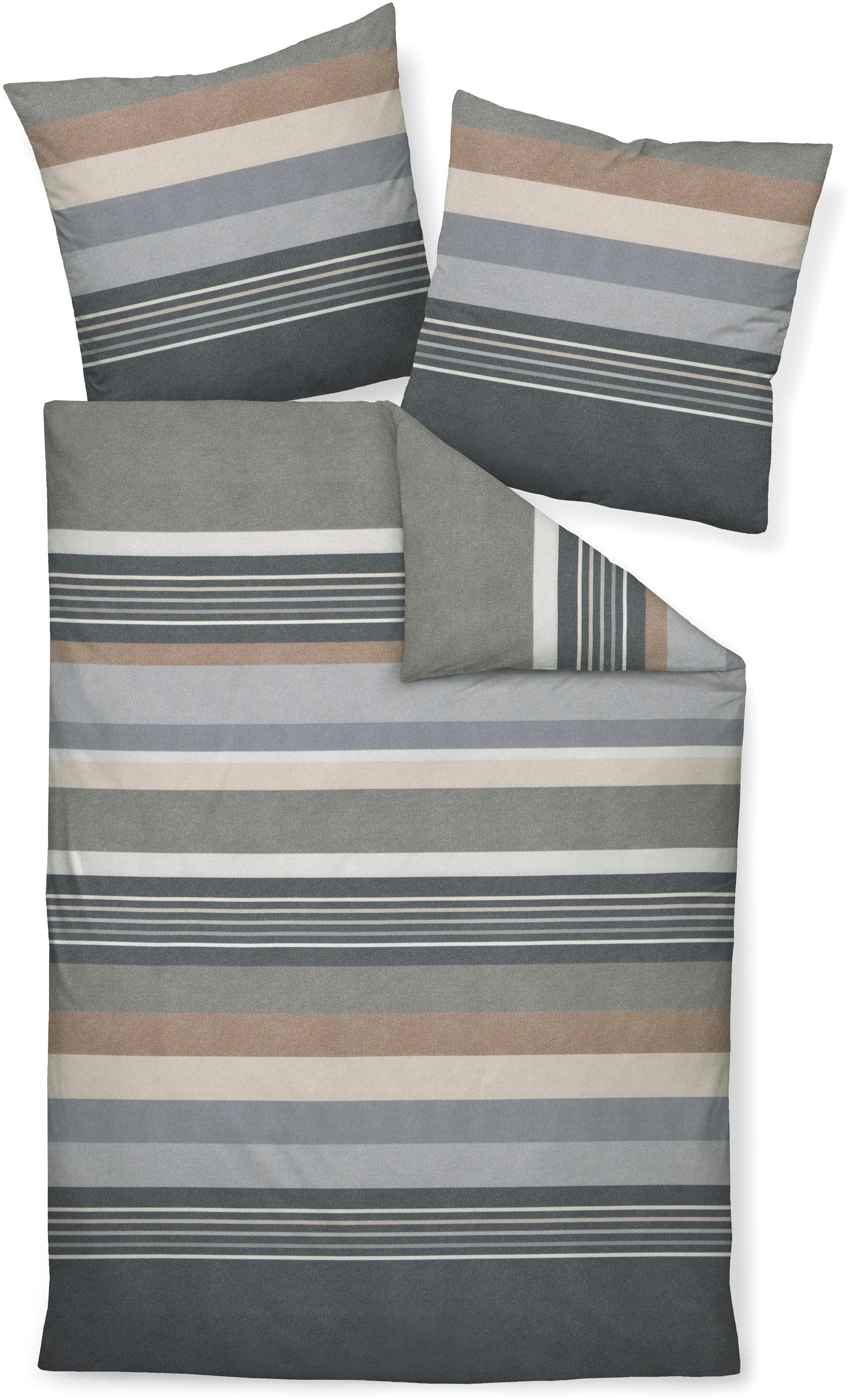 Janine Feinbiber Bettwäsche Davos - Grau, Baumwolle, 3-teilig