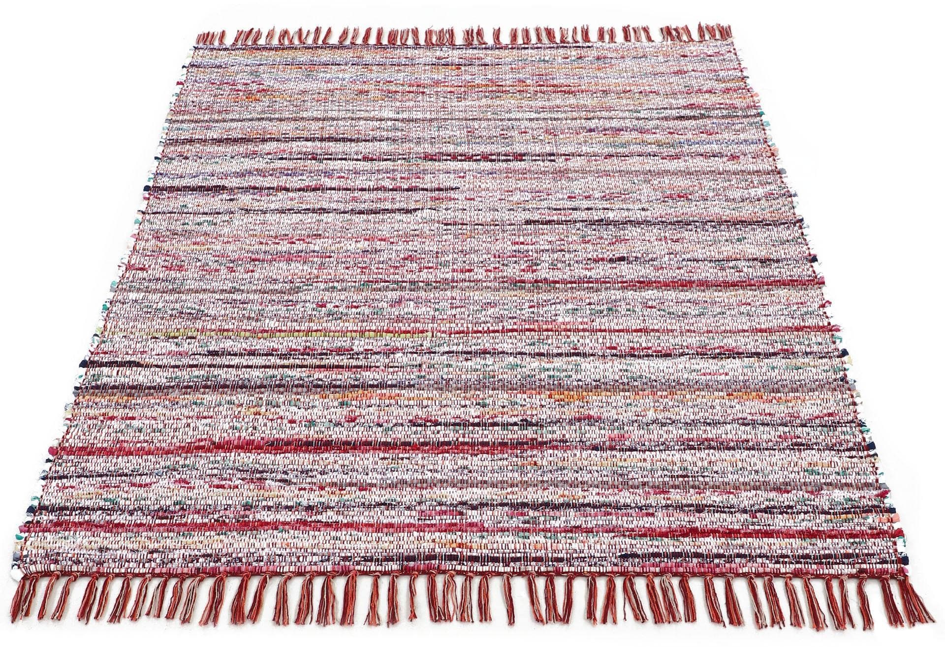 CARPETFINE Kelim Chindi Wendeteppich Rot Handgewebt