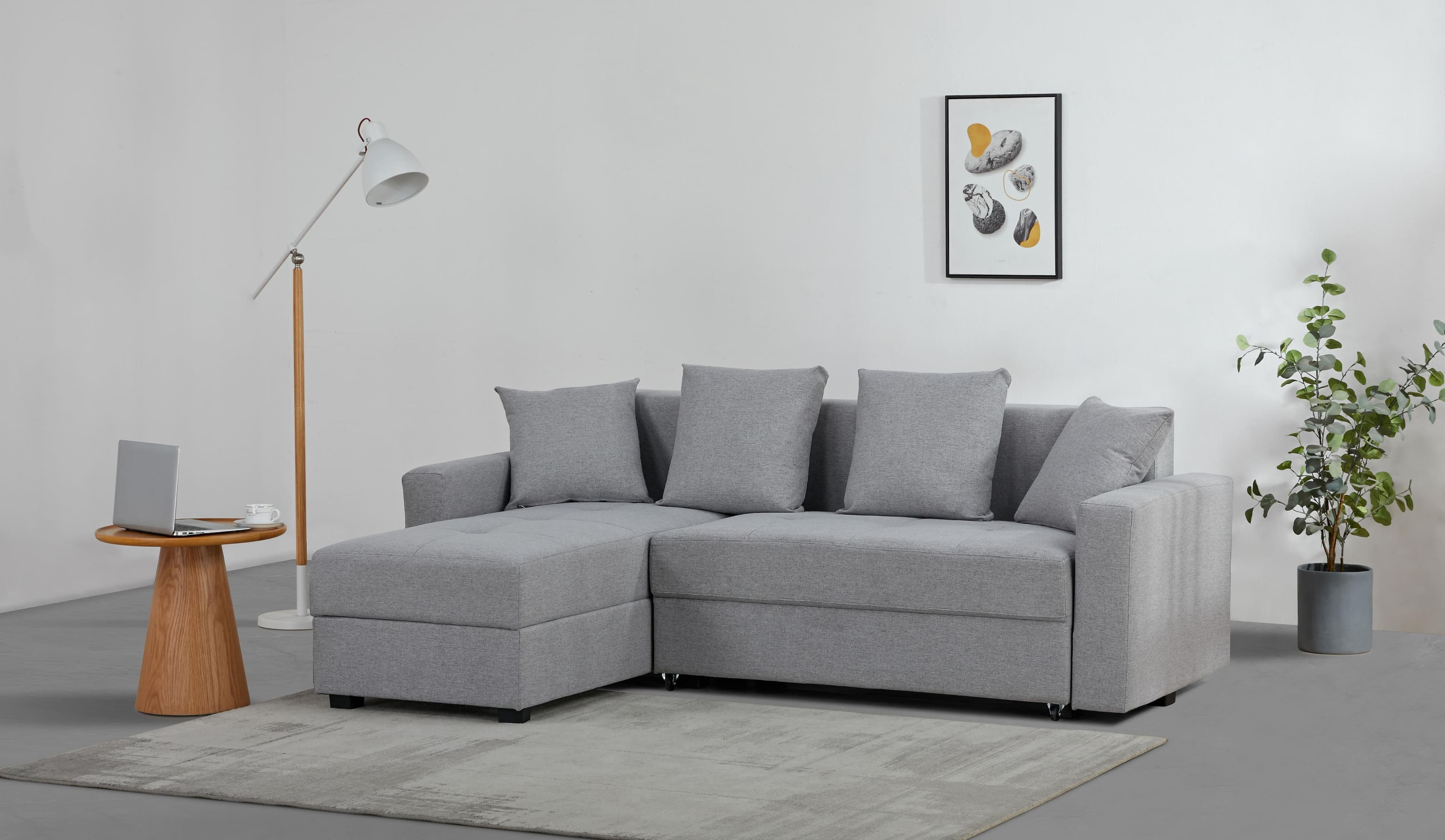 Ecksofa KILLAM Grau L-Form mit Schlaffunktion und Bettkasten
