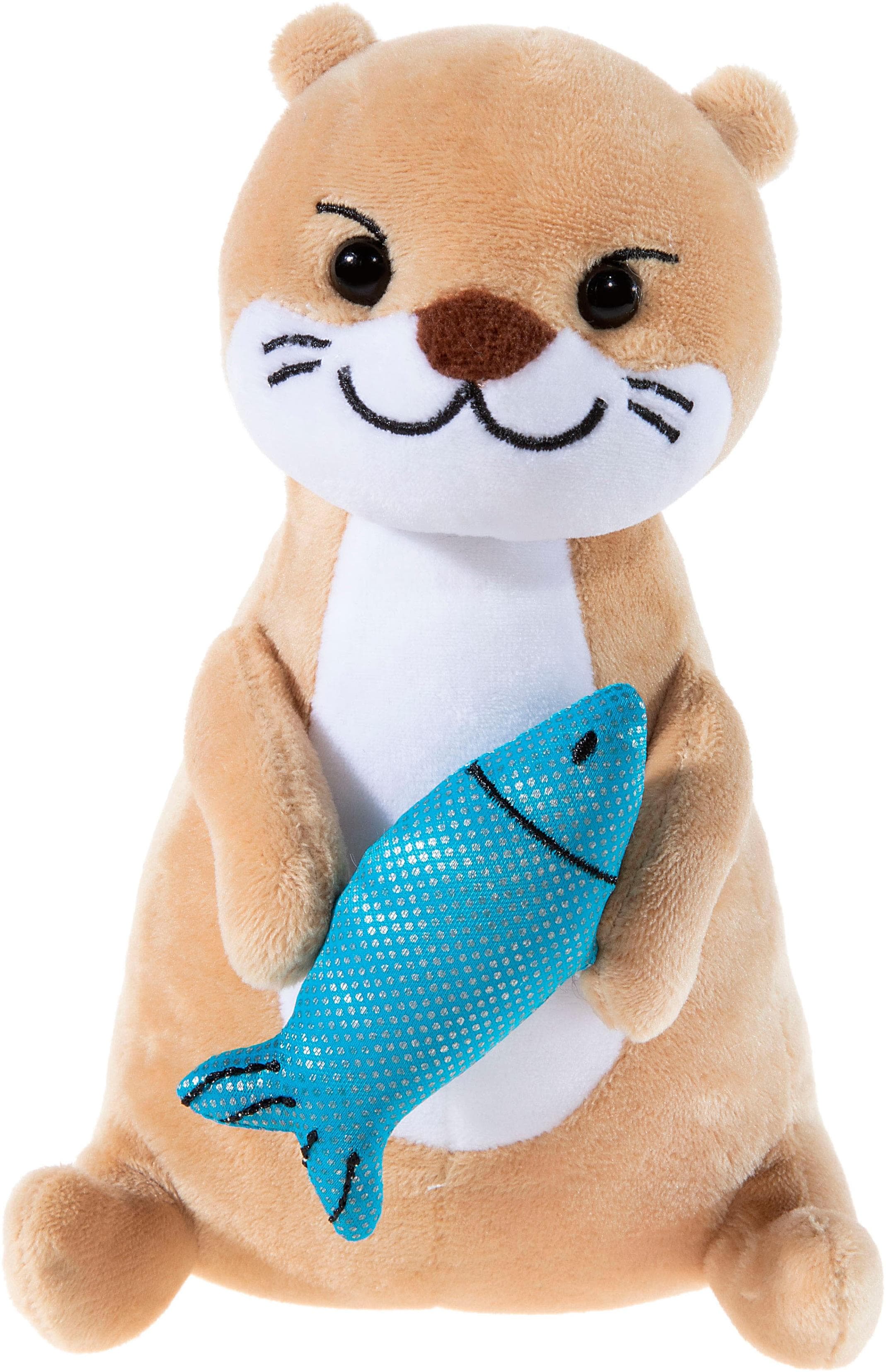 HEUNEC Kuscheltier Otter mit Fisch Braun Plüsch 20cm