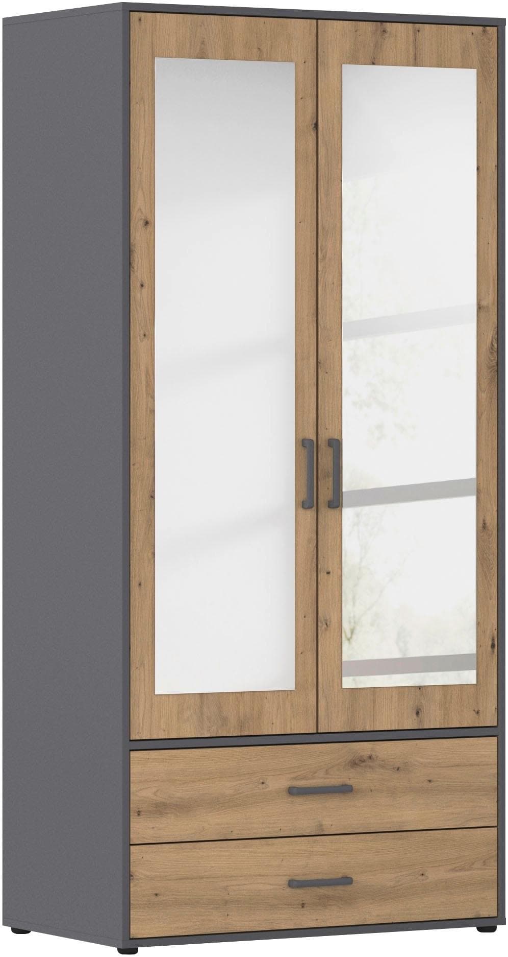 Drehtürenschrank RAUCH Kleiderschrank Garderobe Wäscheschrank Voyager Graumetallic Eiche Artisan