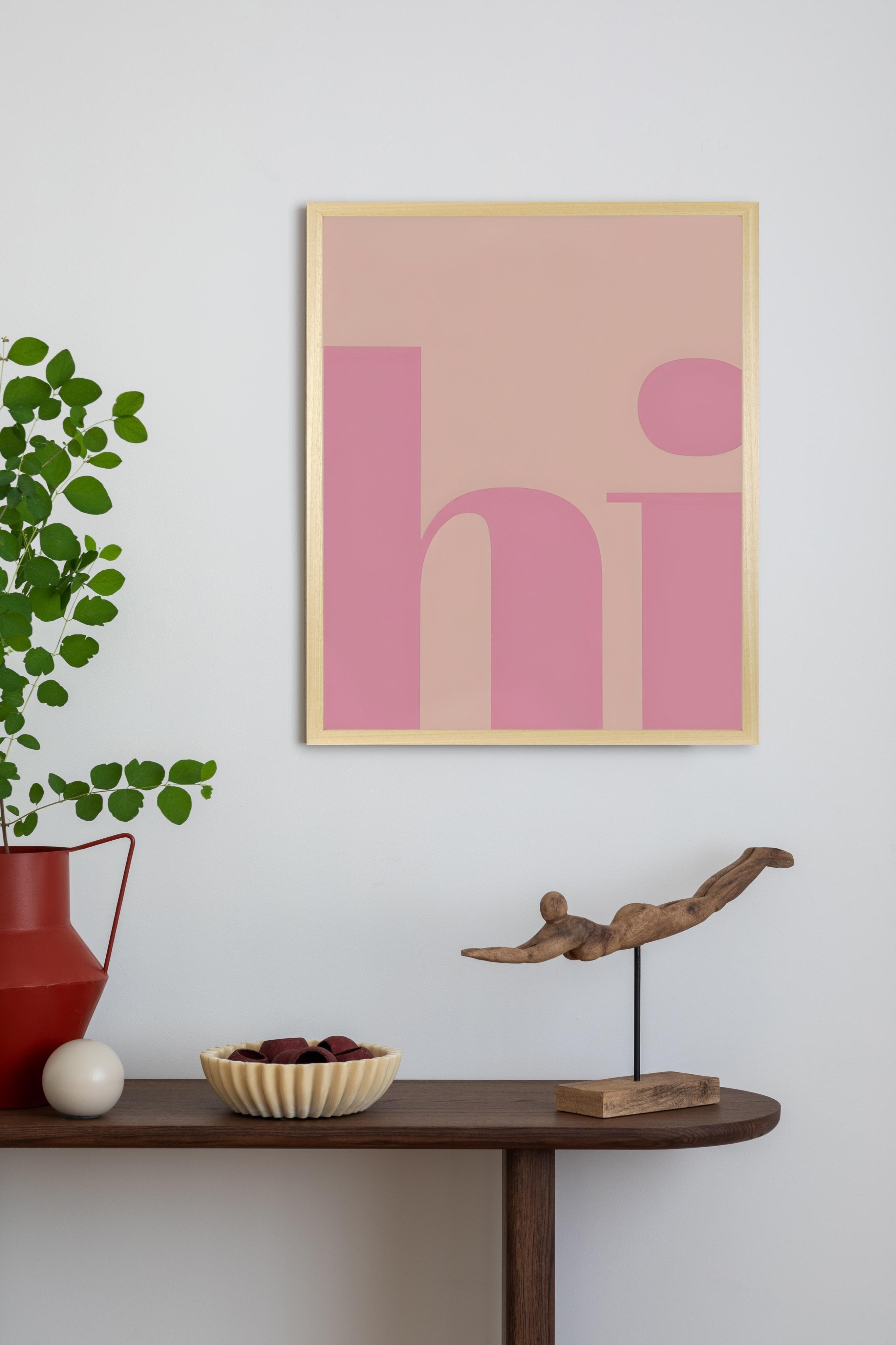 Bild mit Rahmen QUEENCE Wanddeko Hi Schriftzug Braun Kunstdruck Pastell