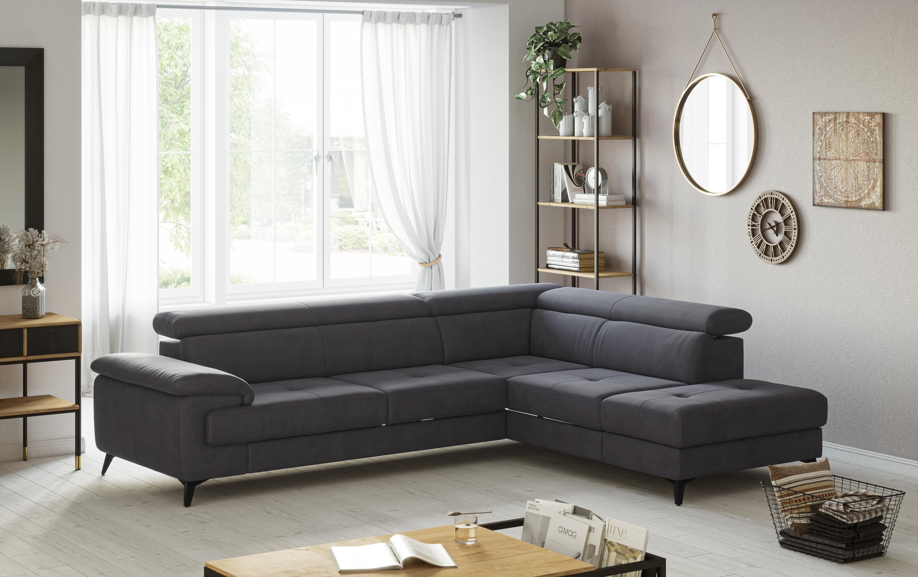 COTTA Ecksofa Astra L-Form, 286 cm, Lava, Kopfteilverstellung, Bettfunktion