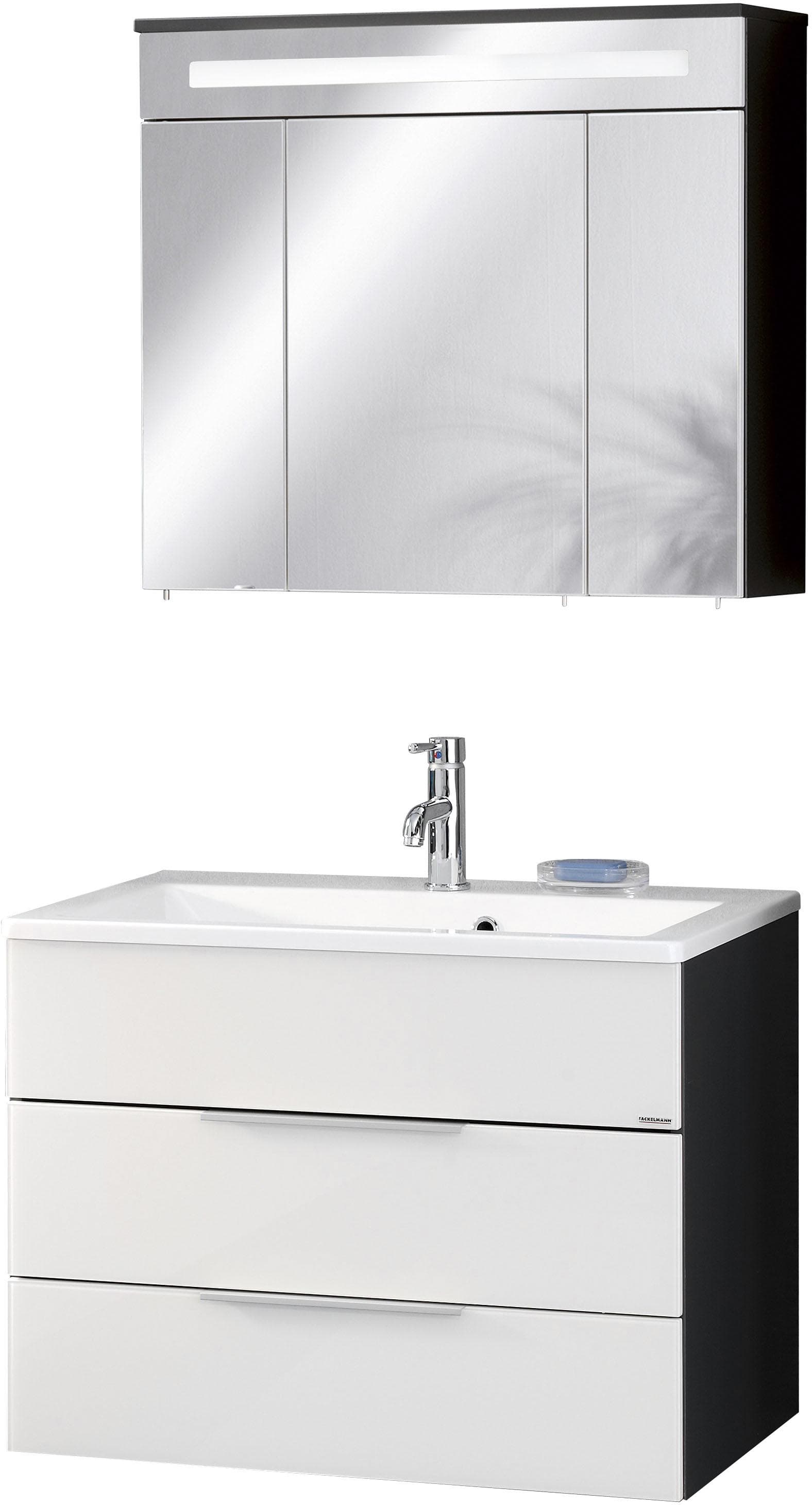 Fackelmann Waschplatz-Set KARA Weiß Anthrazit Waschtisch 80 cm