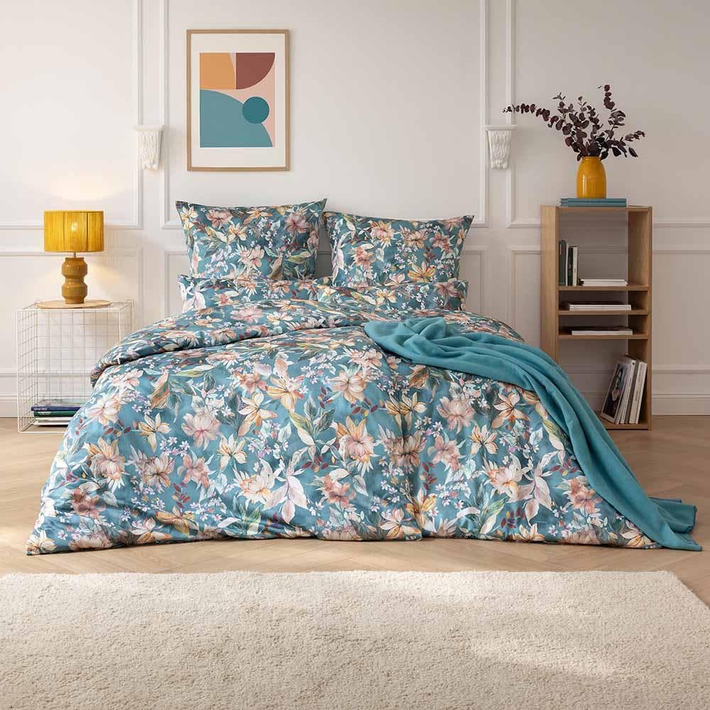 ESTELLA Bettwäsche Set 3-tlg. Blautanne Mako-Satin Baumwolle