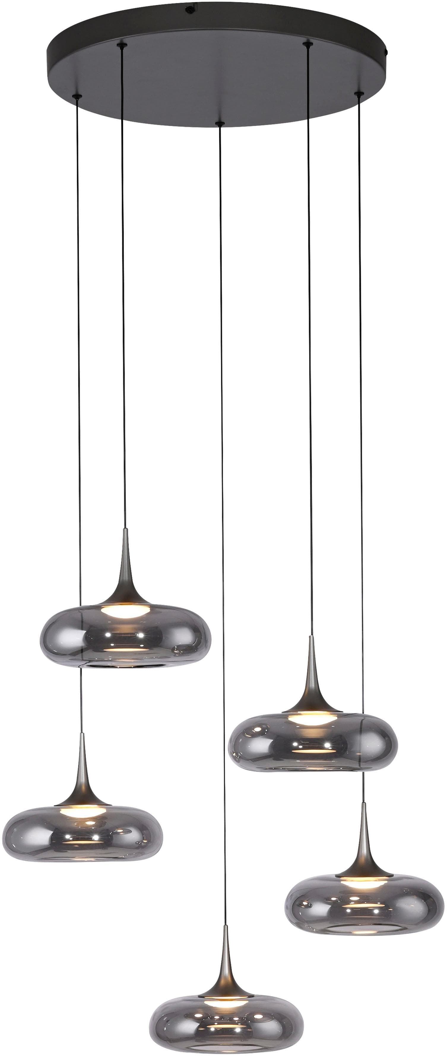 SCHÖNER WOHNEN LED-Hängelampe Posh 5-fl. Rauchglas 3.000 K