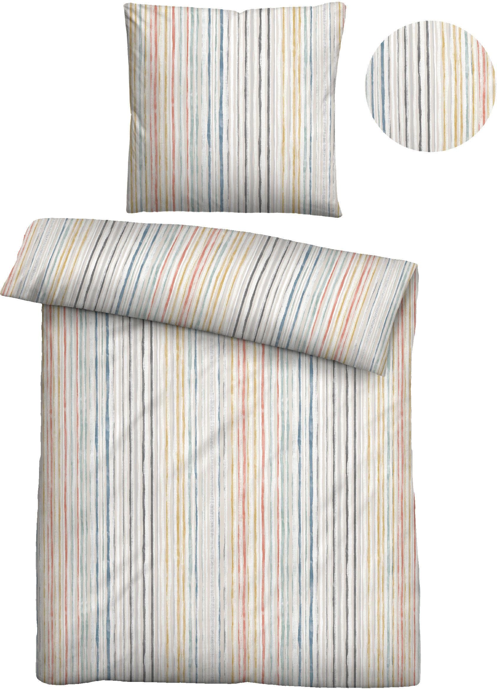 BIBERNA Melina Bettwäsche 2-tlg. Beige Mako-Satin Gestreift