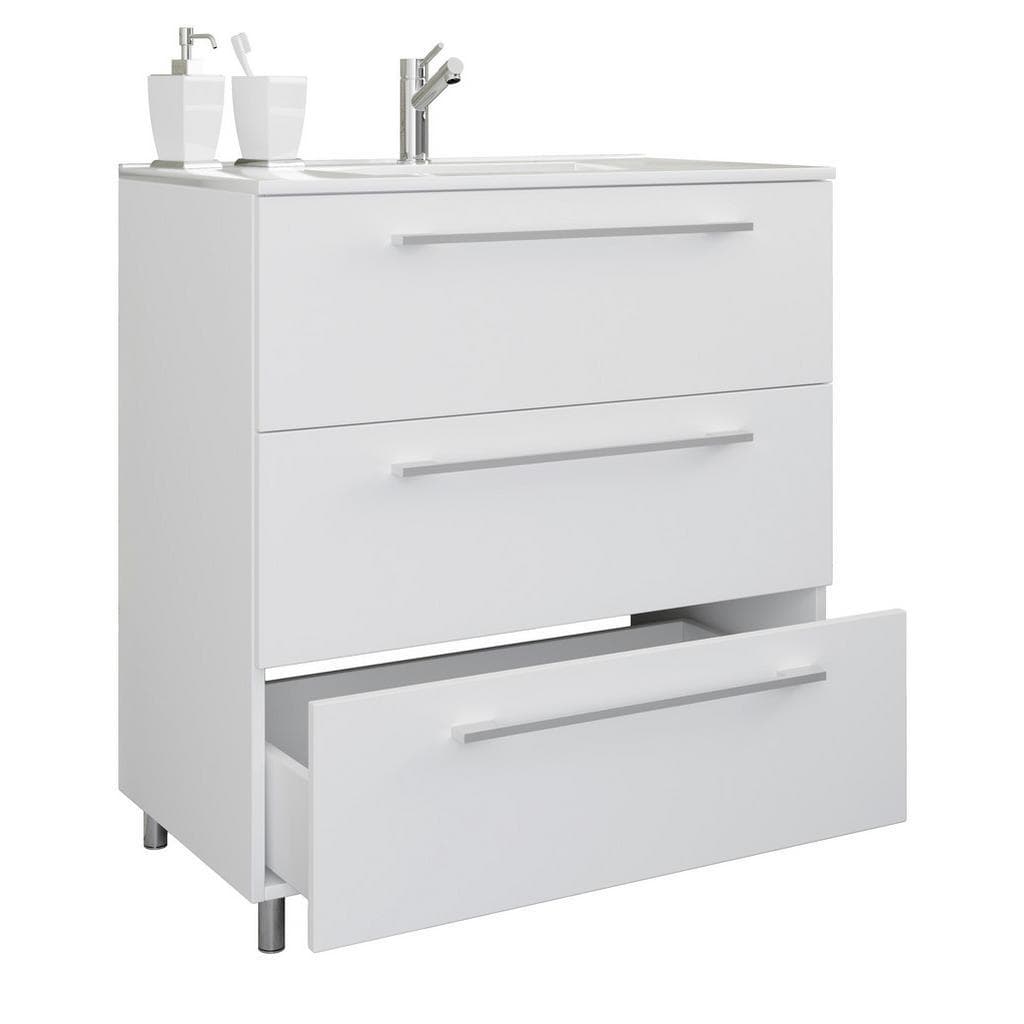 2-teiliges Badmöbel-Set mit Keramikwaschbecken und 3 Schubladen
