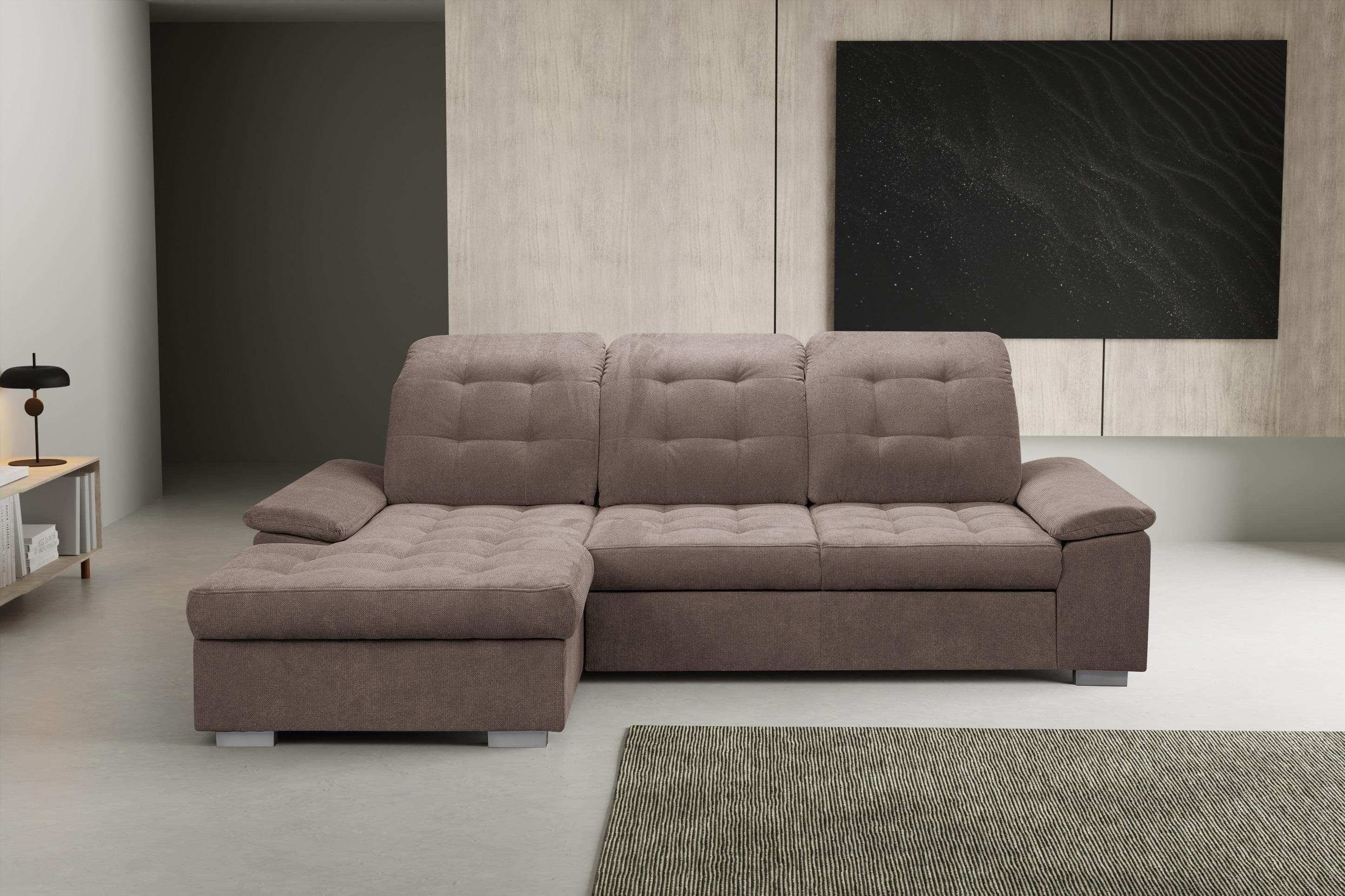 Ecksofa WERK2 Carmen mit Bettfunktion und Sitztiefenverstellung Braun