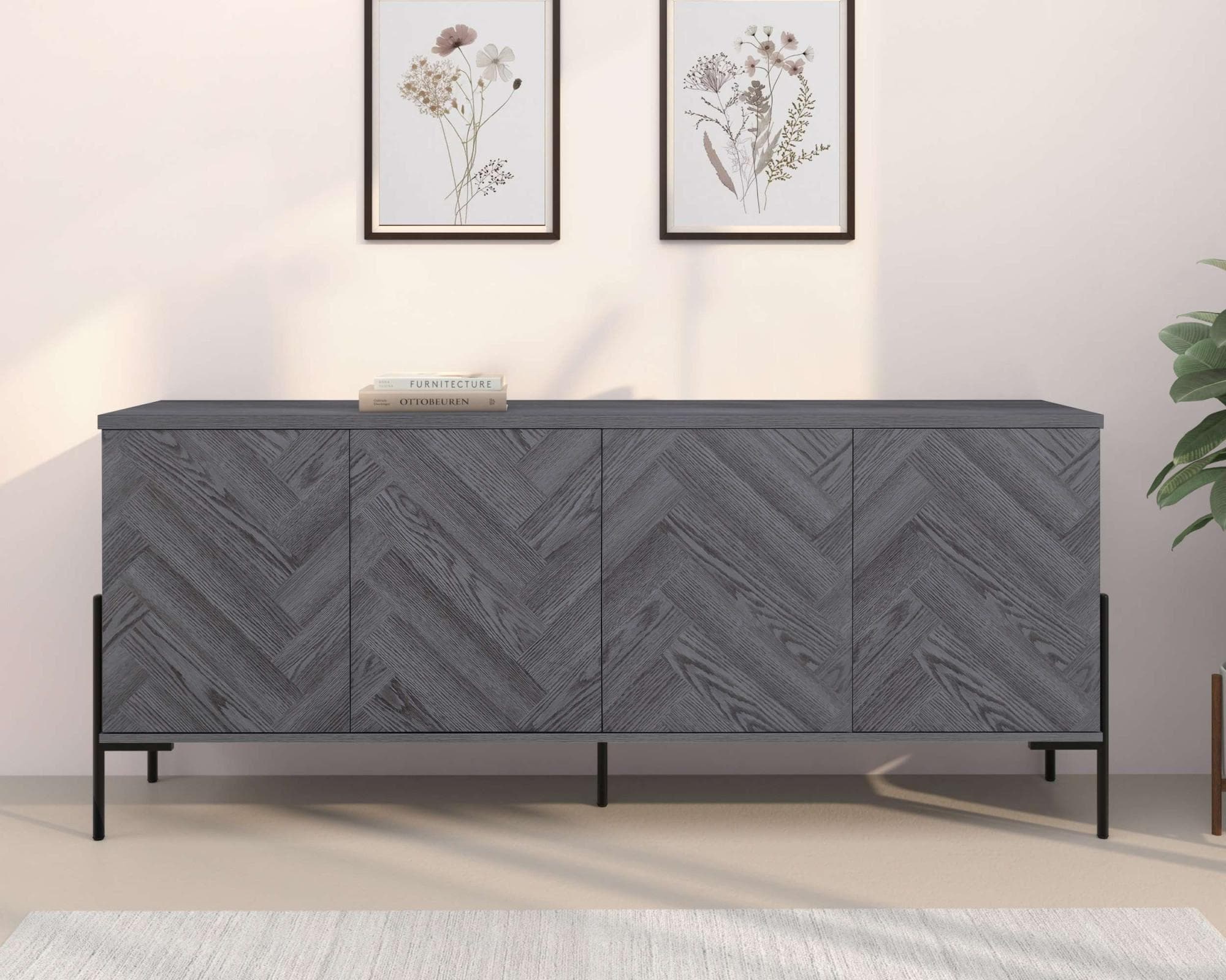Sideboard LEONIQUE Eadwine Grau Eiche Push-to-open
