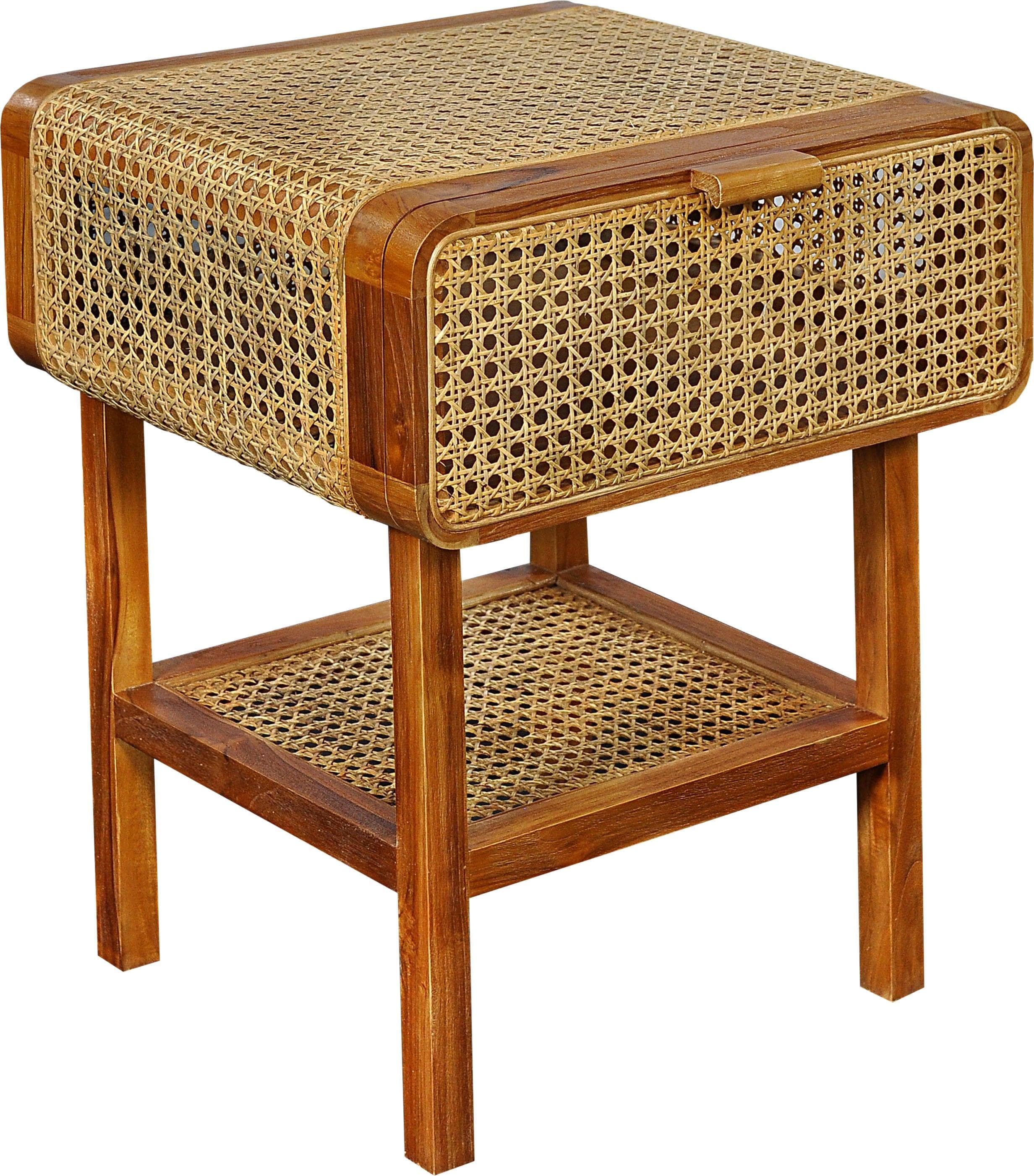 SIT Nachtkonsole Beige Natur FSC Massivholz Peddigrohr