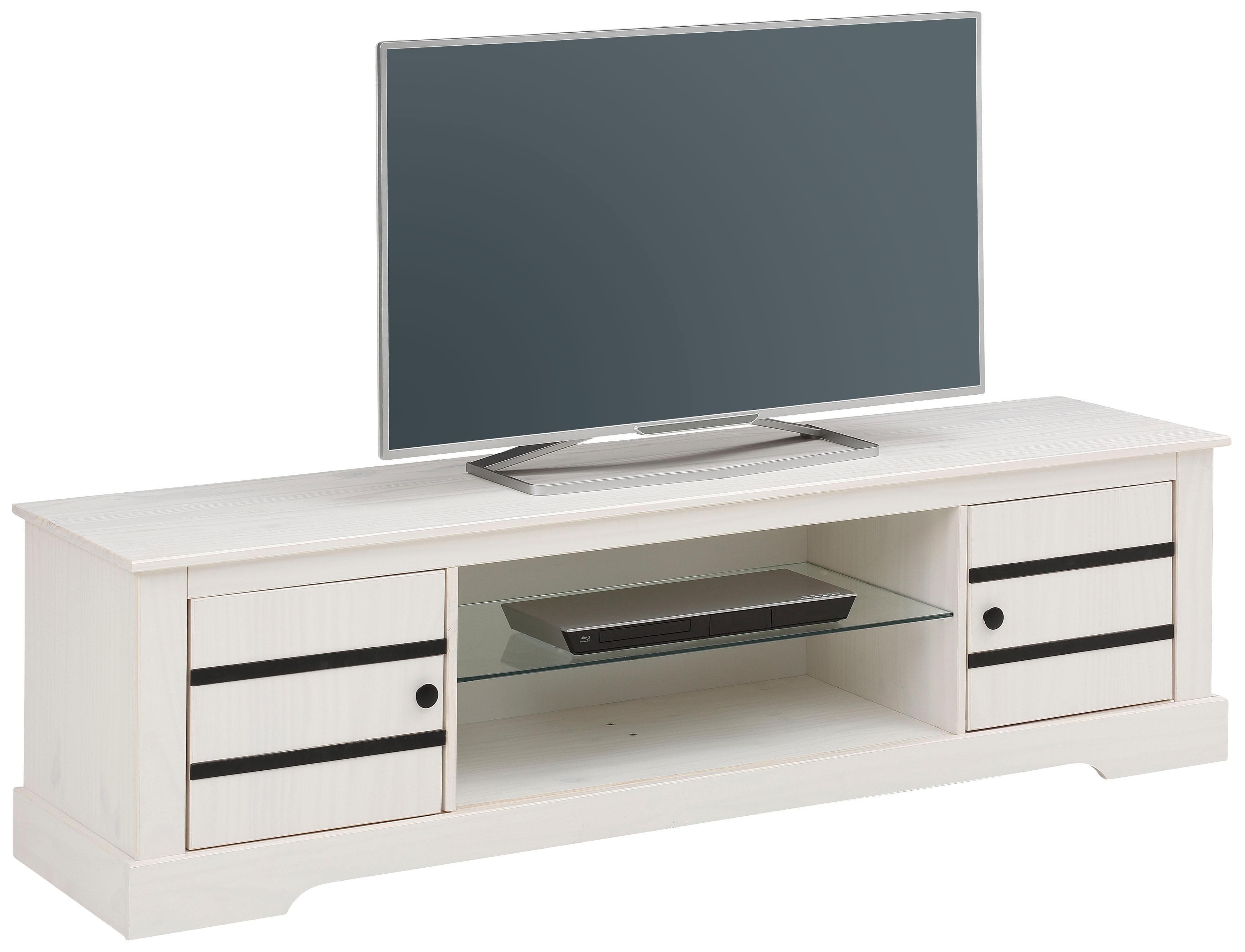 OTTO HOME Lowboard Weiß Massivholz Kiefer mit Glasboden
