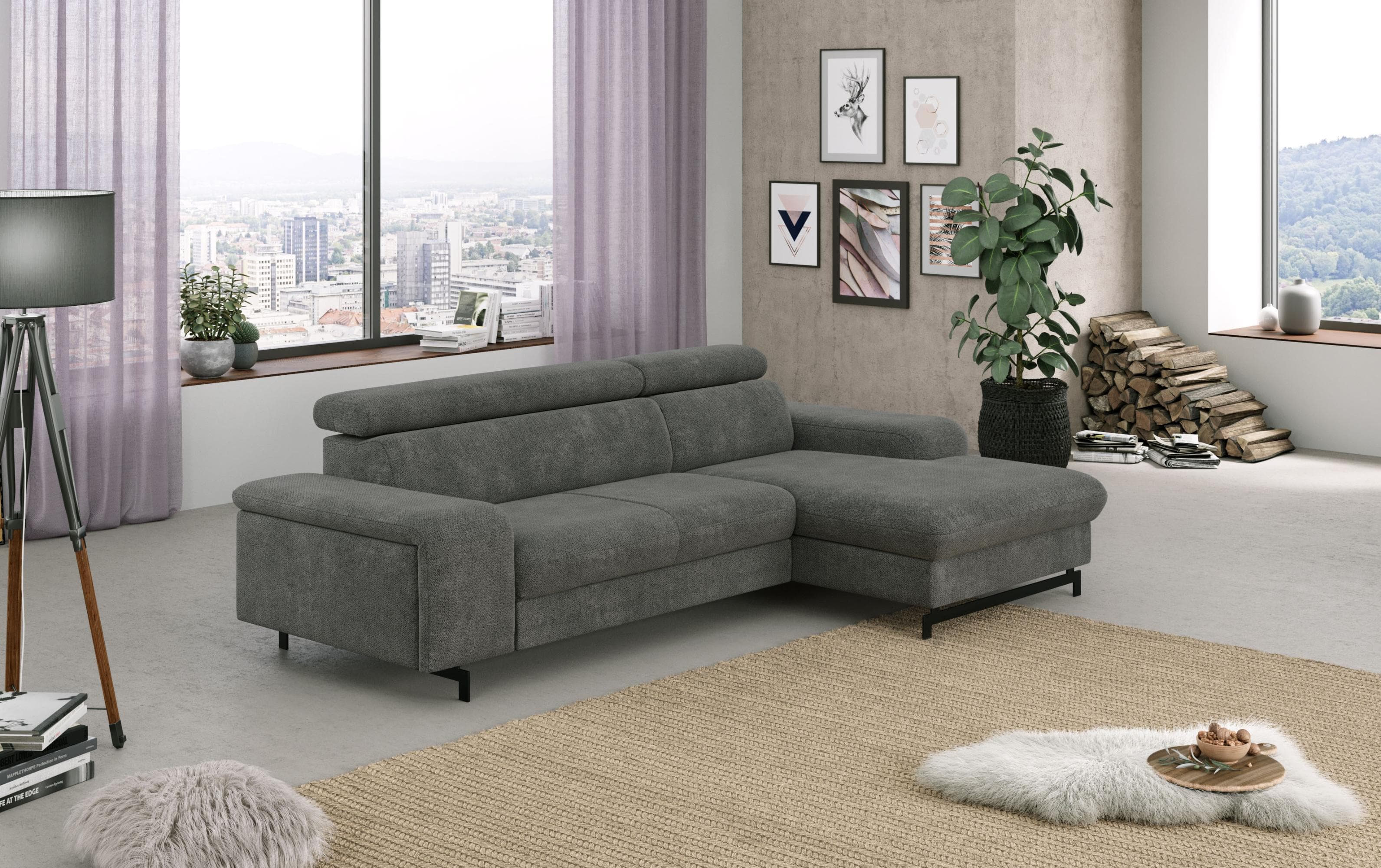 COTTA Ecksofa Emma L-Form Grau mit Bettfunktion
