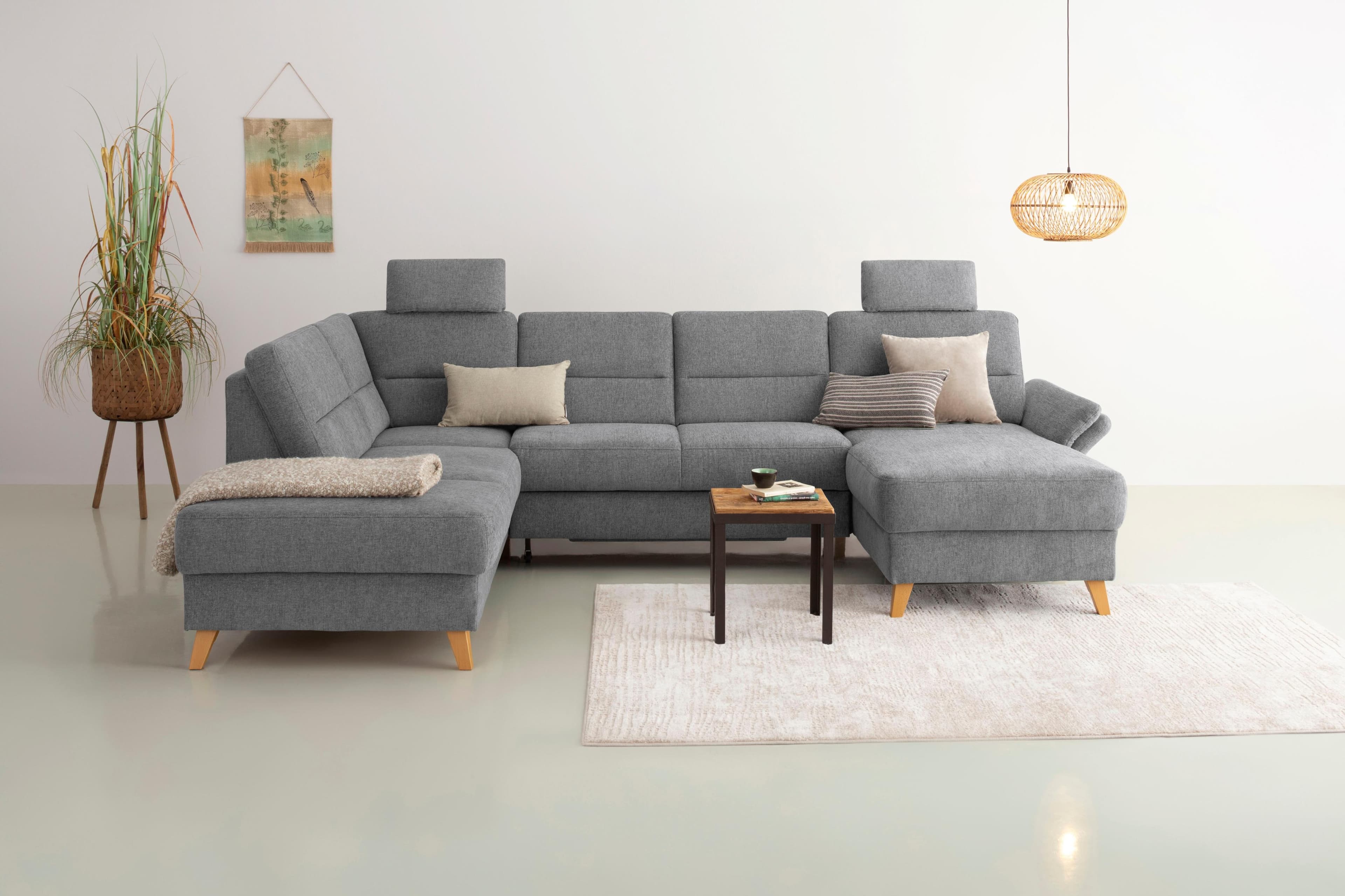 U-förmige Wohnlandschaft mit Federkern | Bettfunktion & Stauraum optional