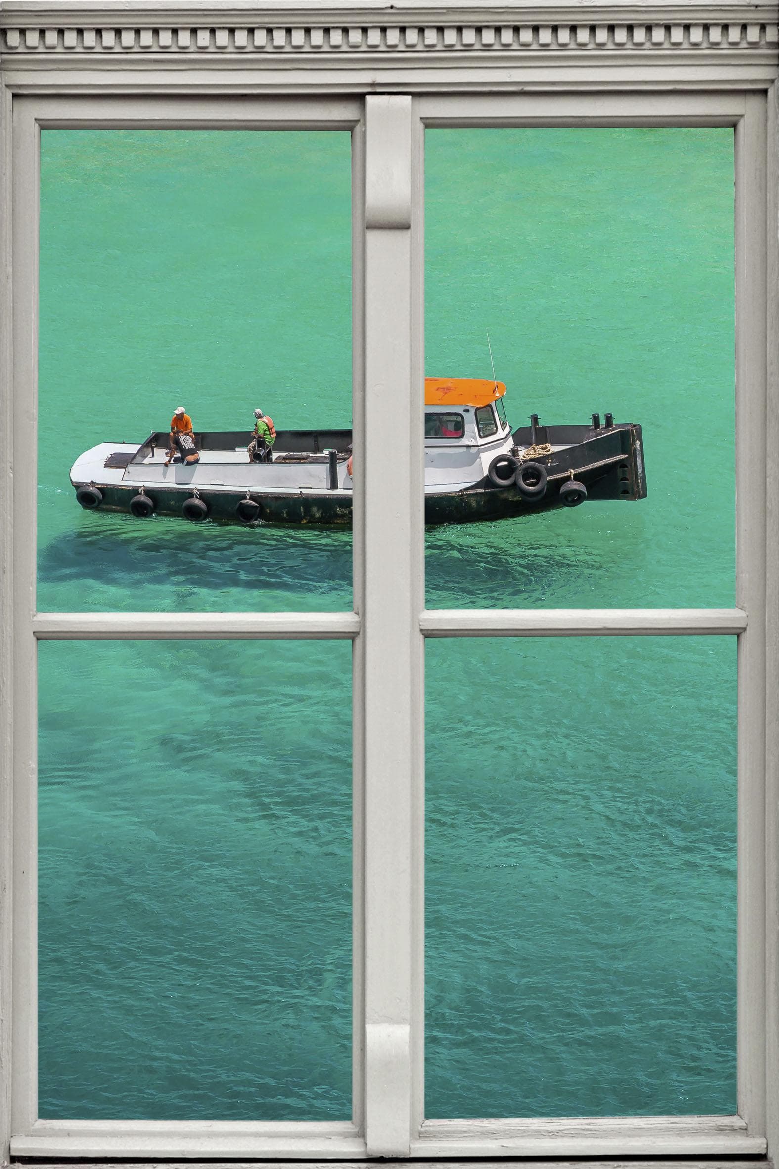 Wandsticker QUEENCE Boot im Meer Blau 3D Fenster