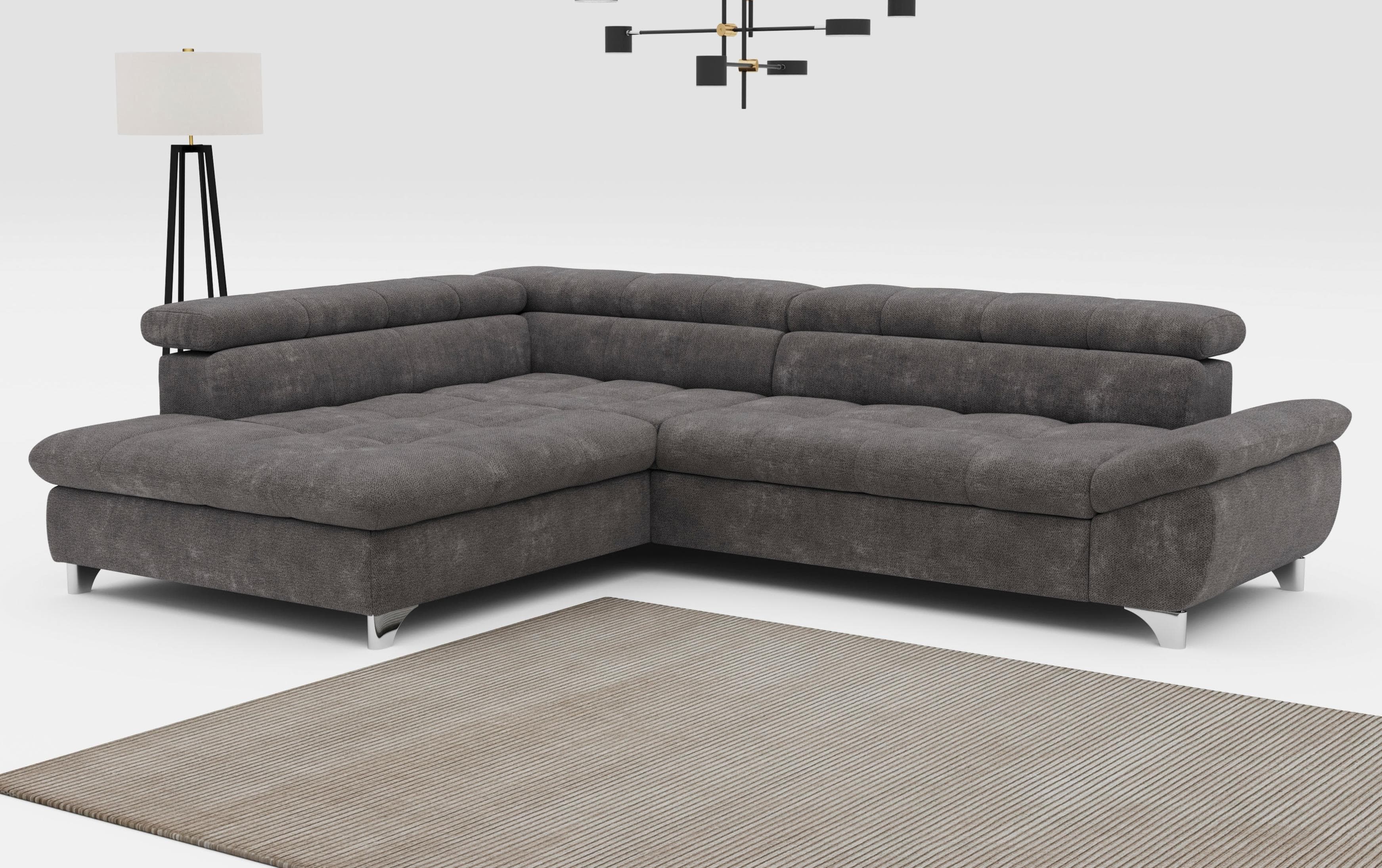 COTTA Ecksofa Gemini L-Form Grau mit Kopfteilverstellung