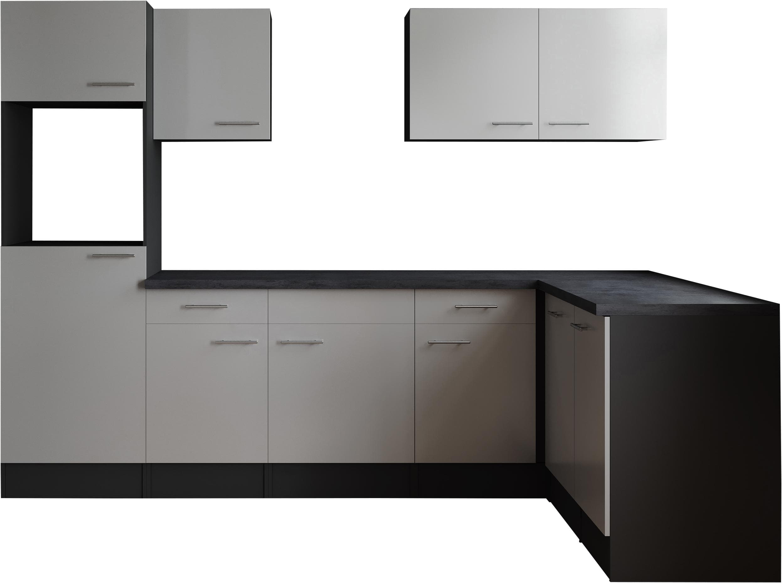 Winkelküche RESPEKTA Weiß Grau Matt Granit-Optik