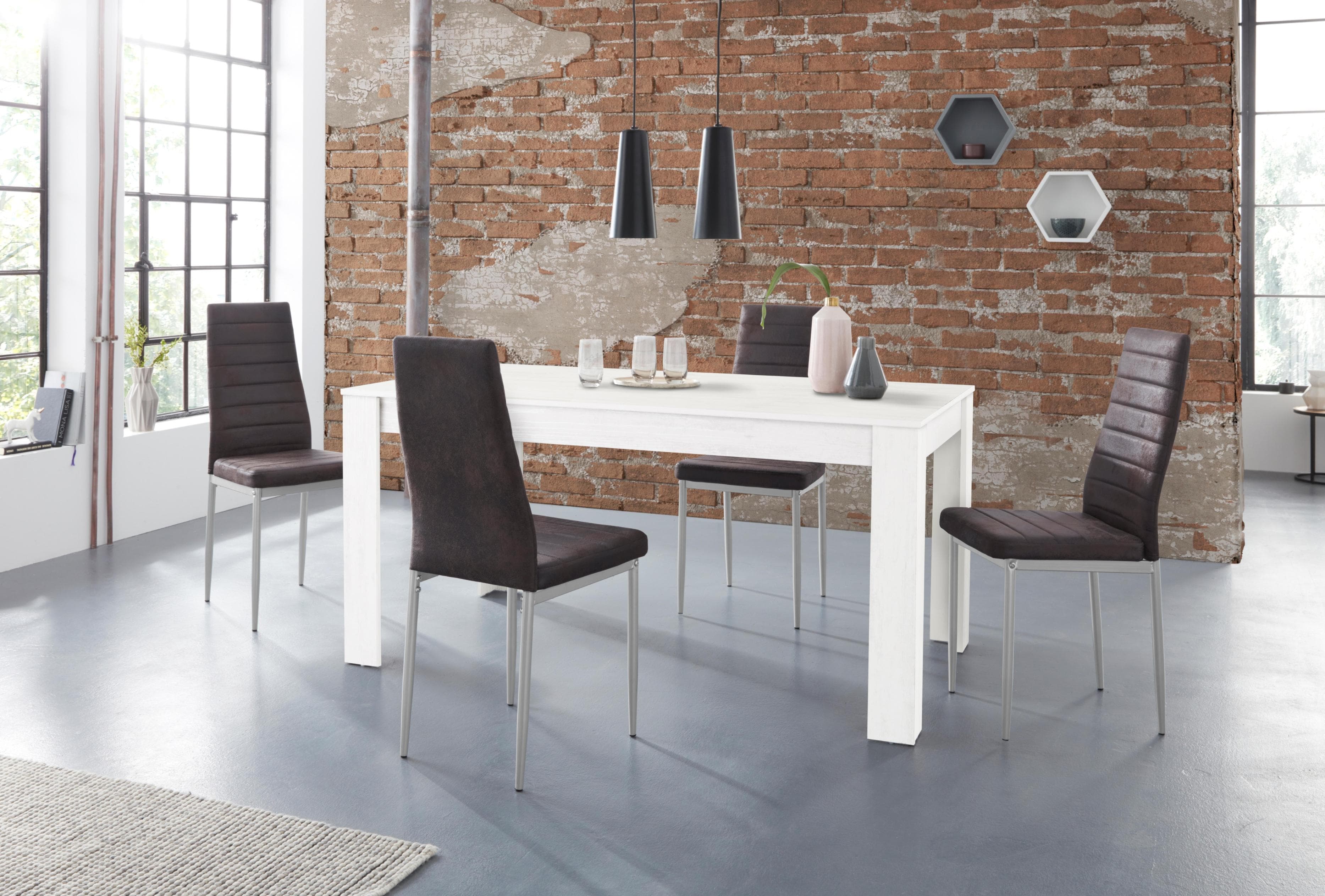 OTTO HOME Essgruppe Lynn160/Kate Tisch mit 4 Stühlen Weiss/Grau