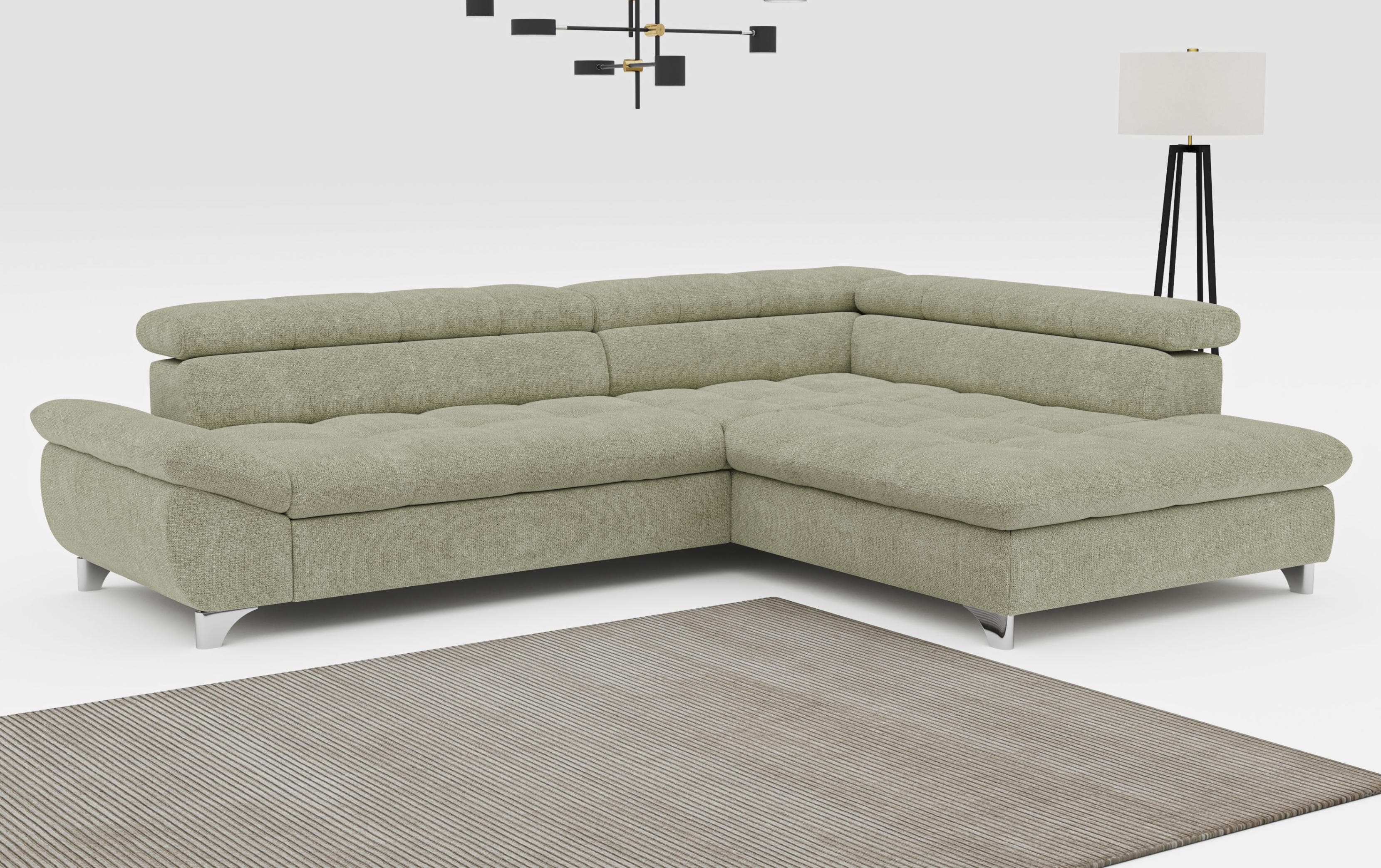 COTTA Ecksofa Gemini L-Form Grün mit Bettfunktion und Kopfteilverstellung