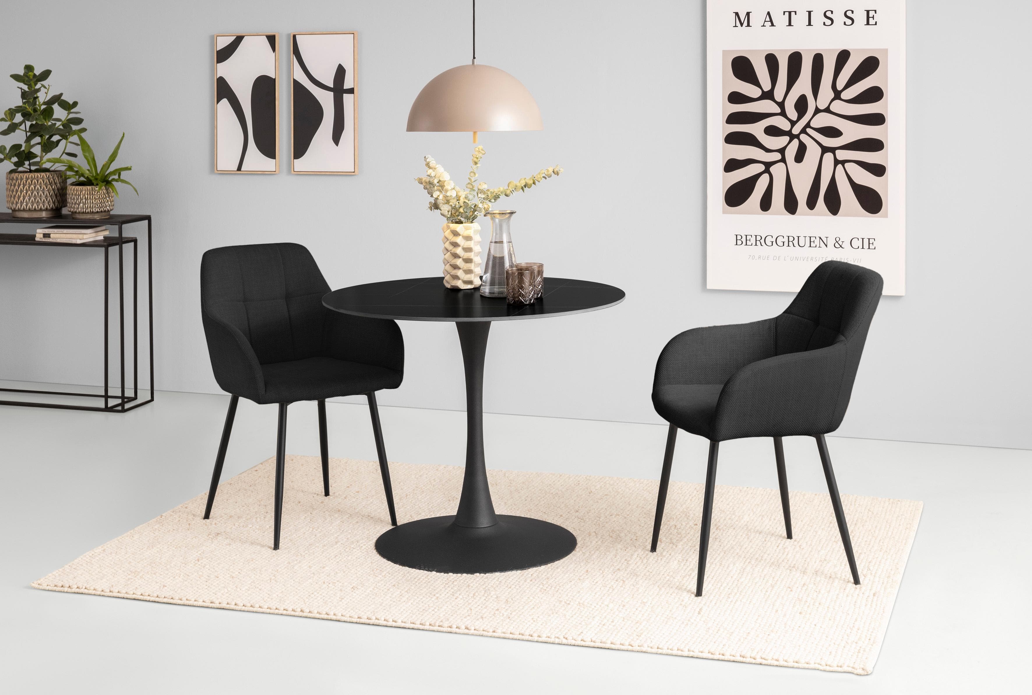 Runde Essgruppe aus Gesintertem Stein mit Armlehnstühlen