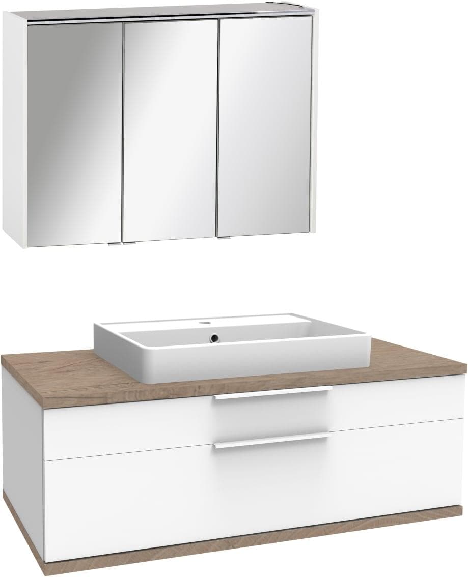 Welltime Badmöbel-Set Belmont Weiß Matt Nature Oak
