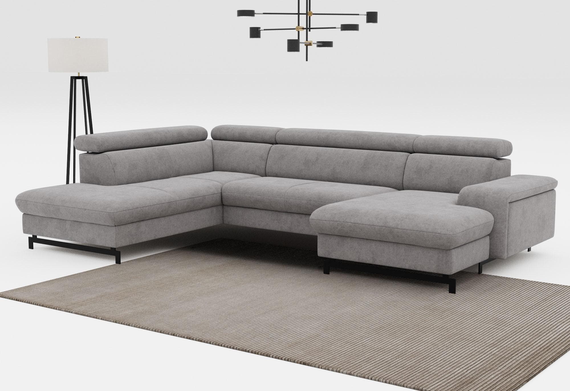 COTTA Emma U-Form Wohnlandschaft mit Verstellbaren Kopfstützen und Bettkasten