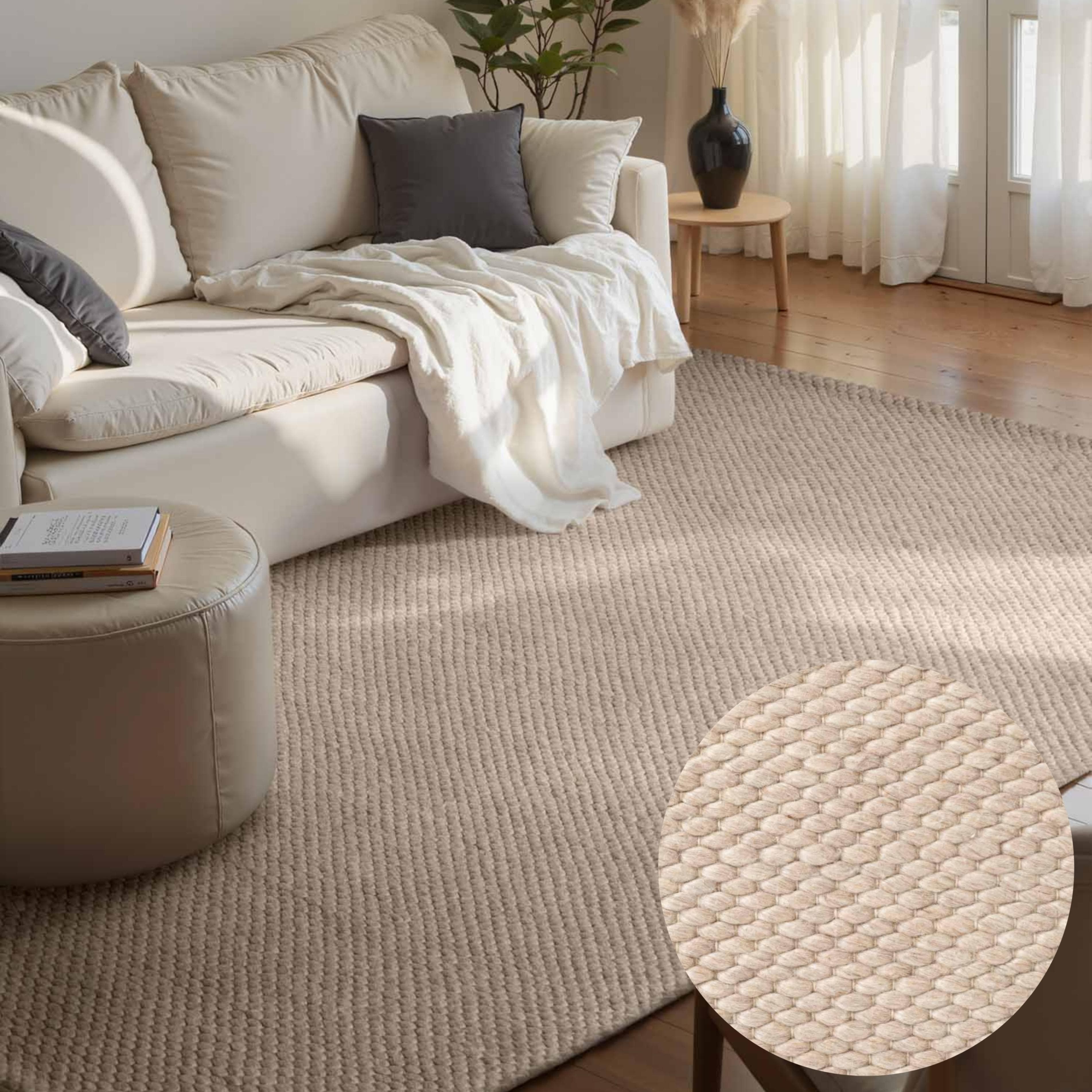 Wollteppich ELLE DECORATION "Beans" Natur Beige Handgewebt