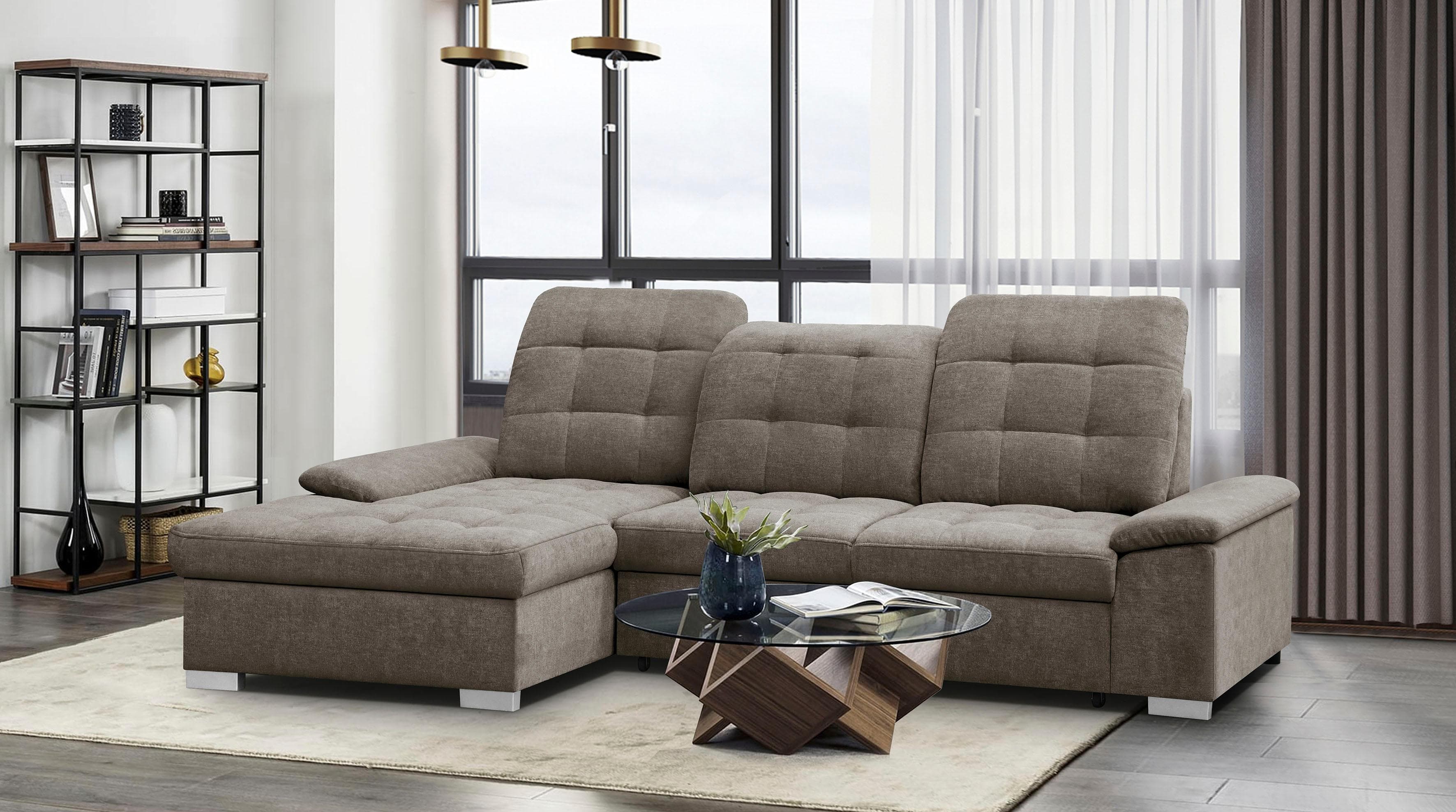 Ecksofa WERK2 Carmen Beige mit Bettfunktion und Sitztiefenverstellung