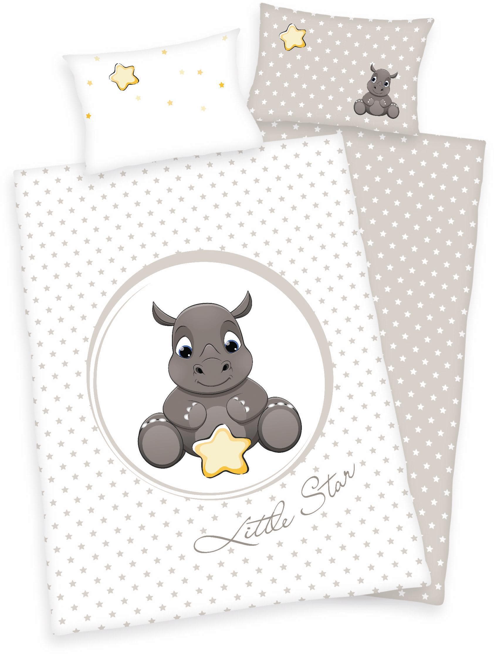 Herding Babybettwäsche Jana Nashorn Grau Weiß 100x200 cm