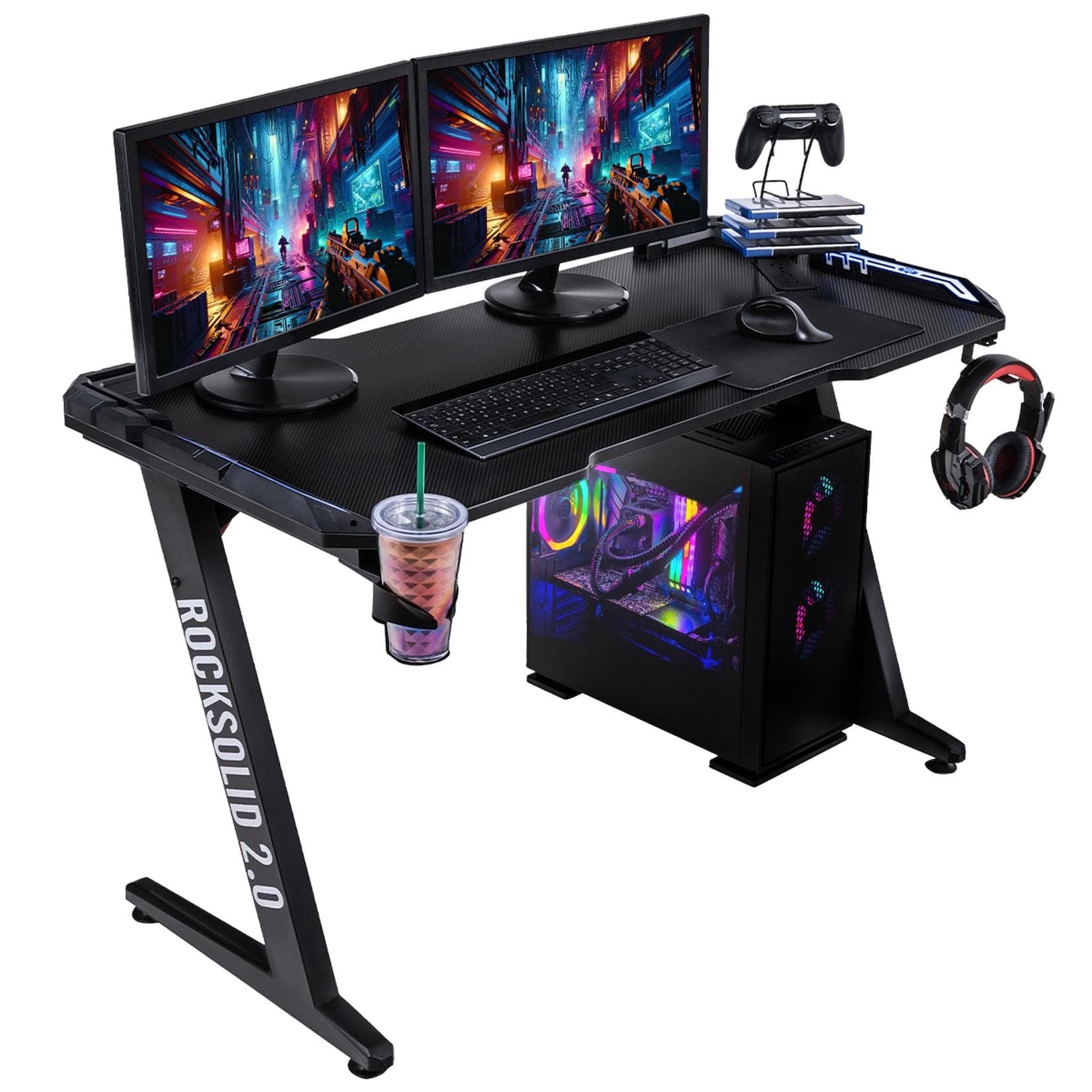 Elite Gaming-Tisch ROCKSOLID 2.0 RGB-Beleuchtung Carbon Controller-Halterung