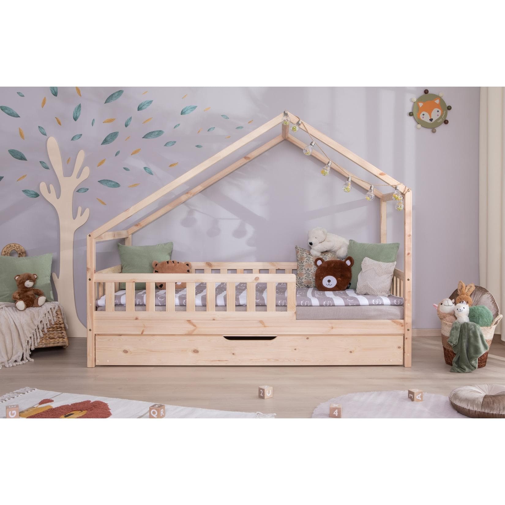 TiCAA Hausbett Lou Montessori Bett Kiefer Massivholz