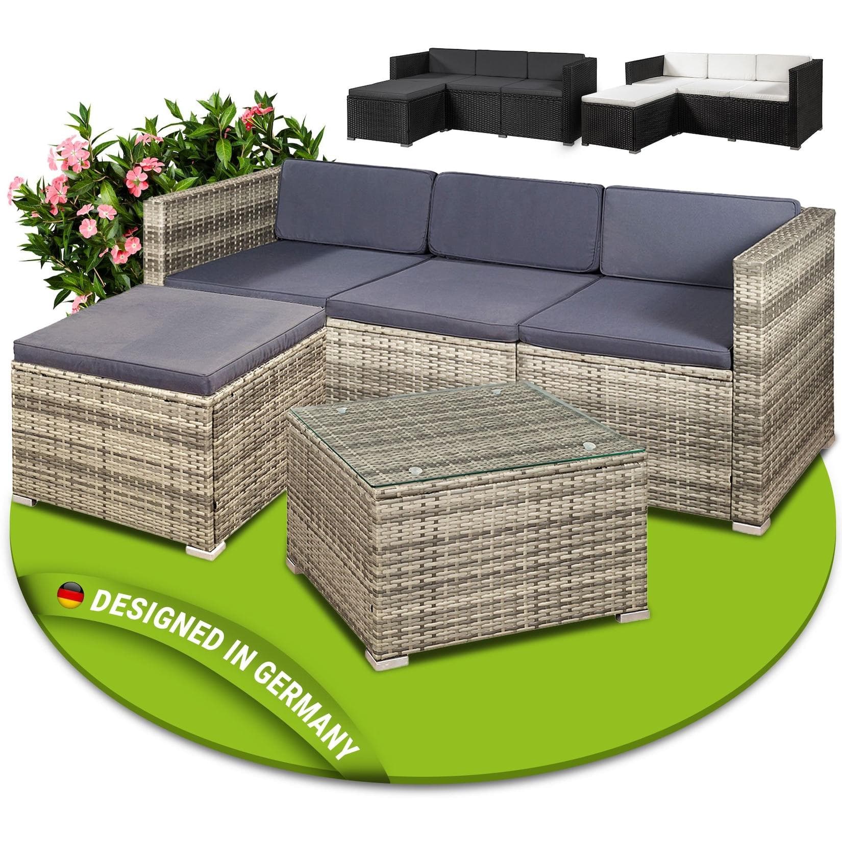 Juskys Gartenlounge-Set Punta Cana Grau Beige Poly Rattan