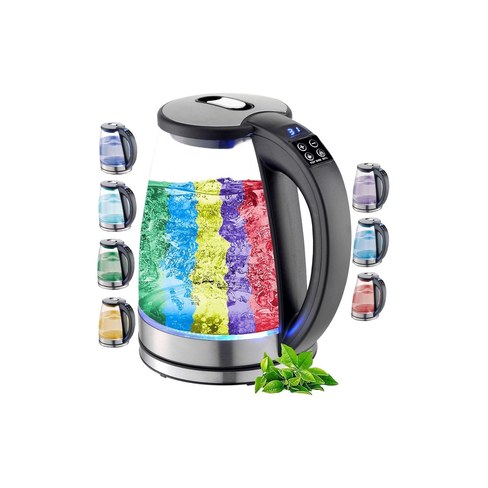 Ecosa Glas Wasserkocher mit Temperatursteuerung und LED-Beleuchtung 1,8L