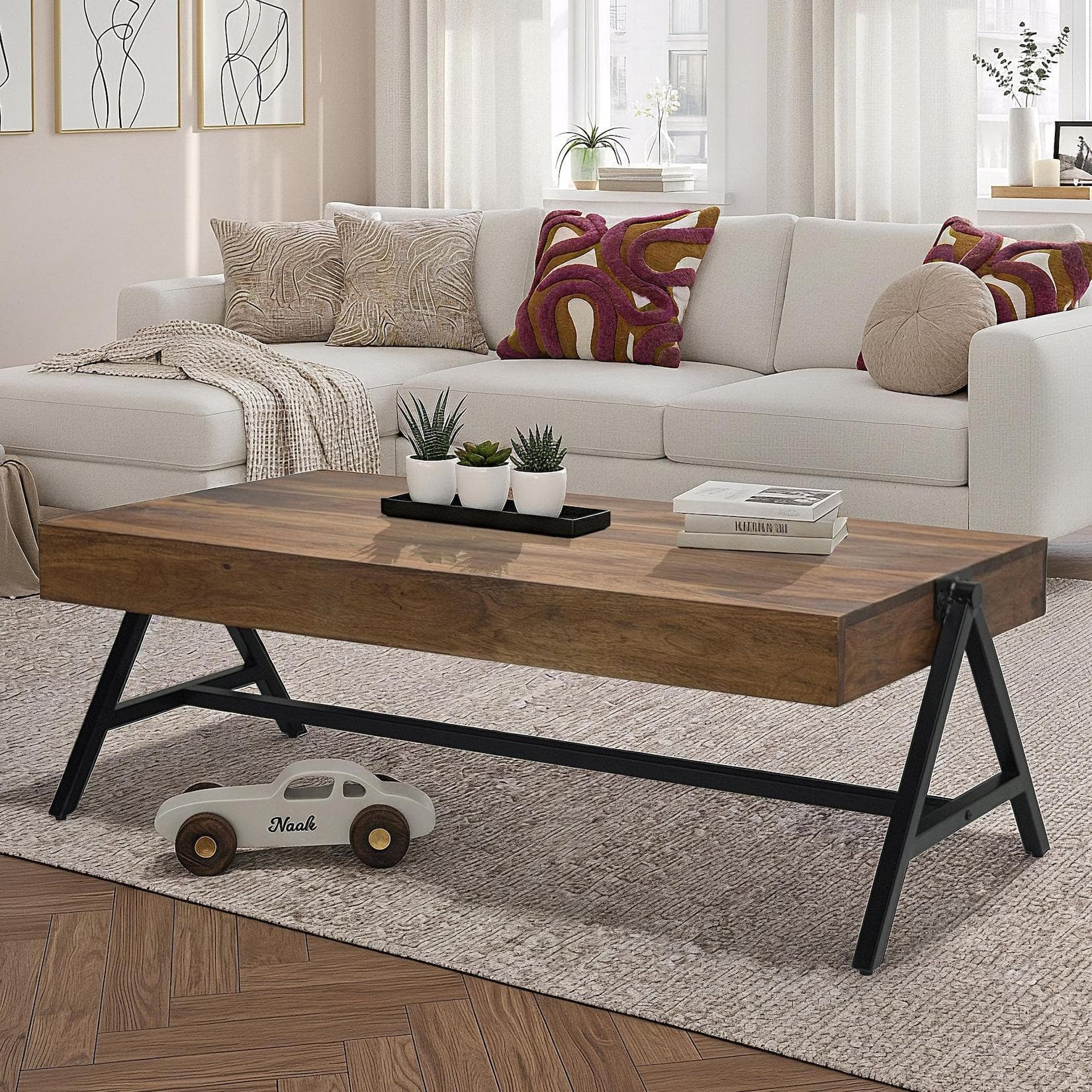 Couchtisch Sheesham Massivholz 120cm Industrial FineBuy