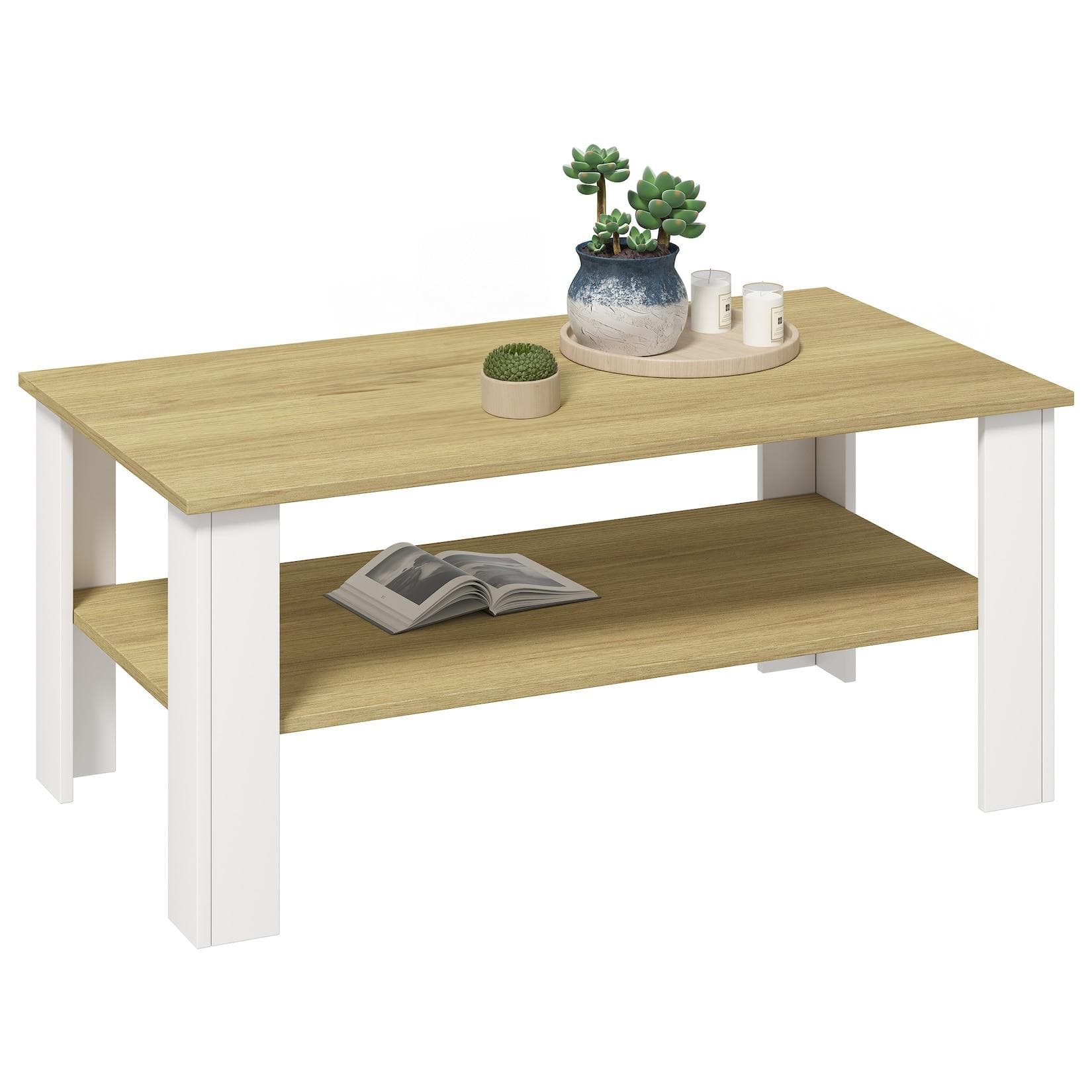 VCM Beistelltisch Disalo 100x55 cm Weiß Honig-Eiche
