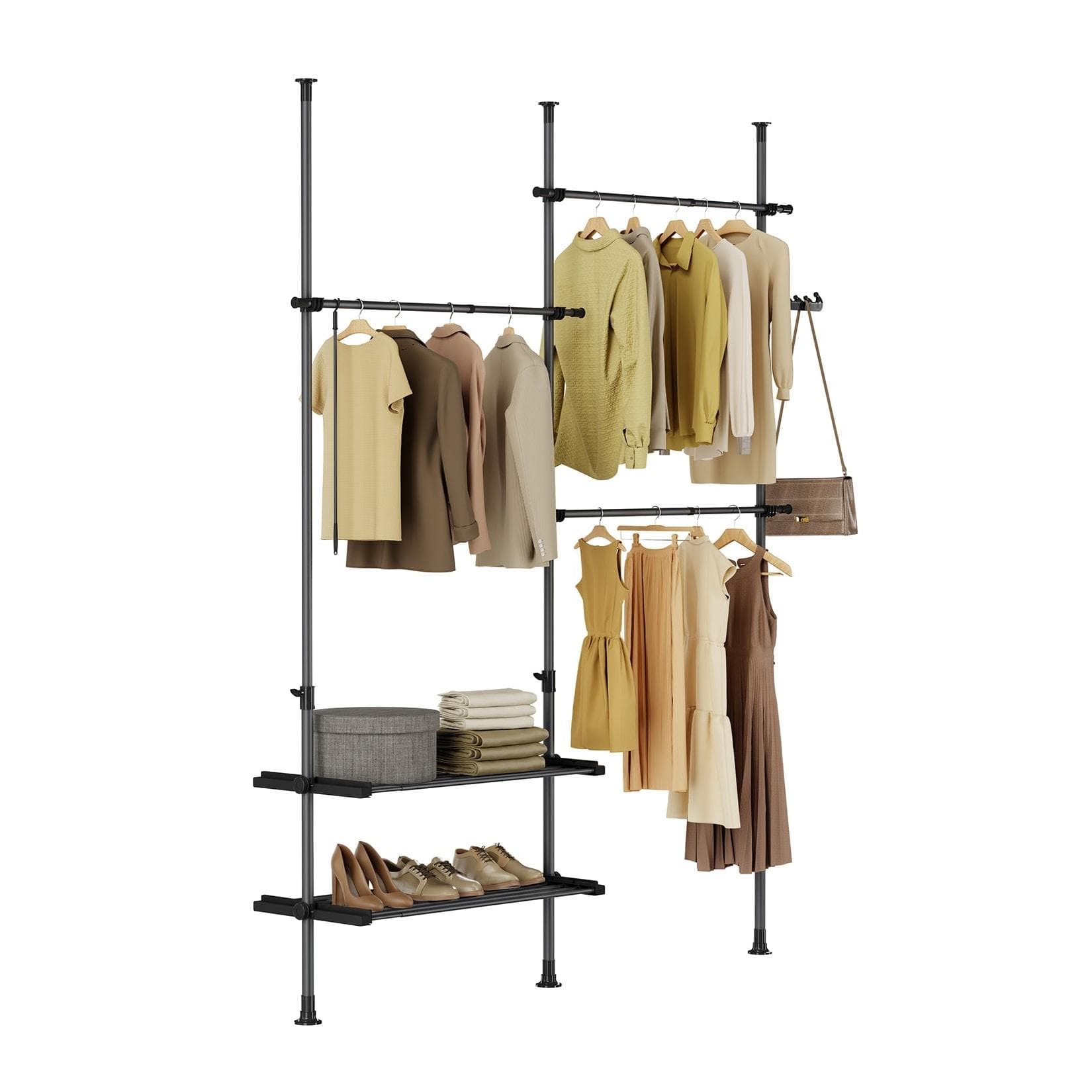 SoBuy Garderobenständer mit 2 Ablagen Schwarz Funktional