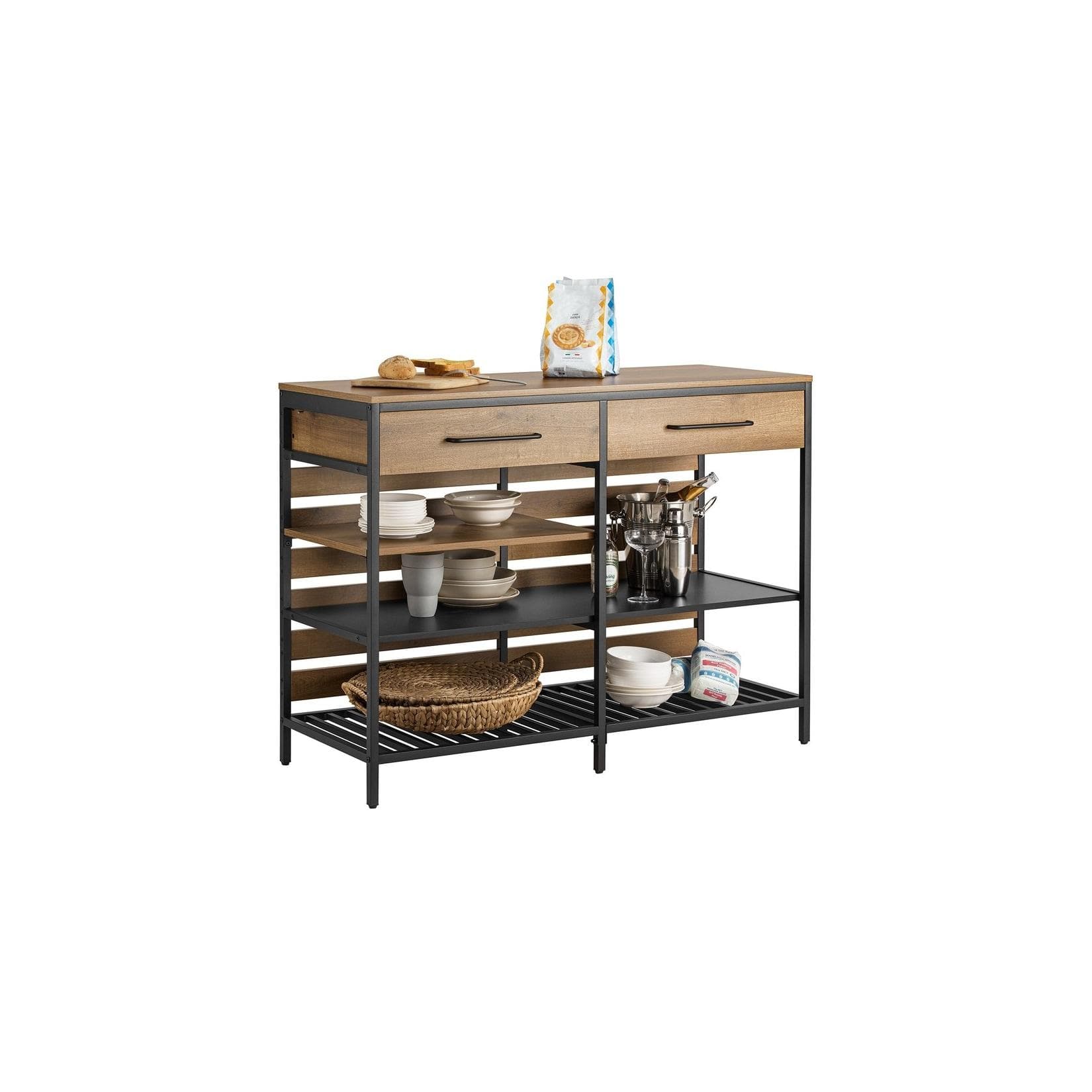 SoBuy Kücheninsel mit 2 Schubladen Dunkelbraun Industriell