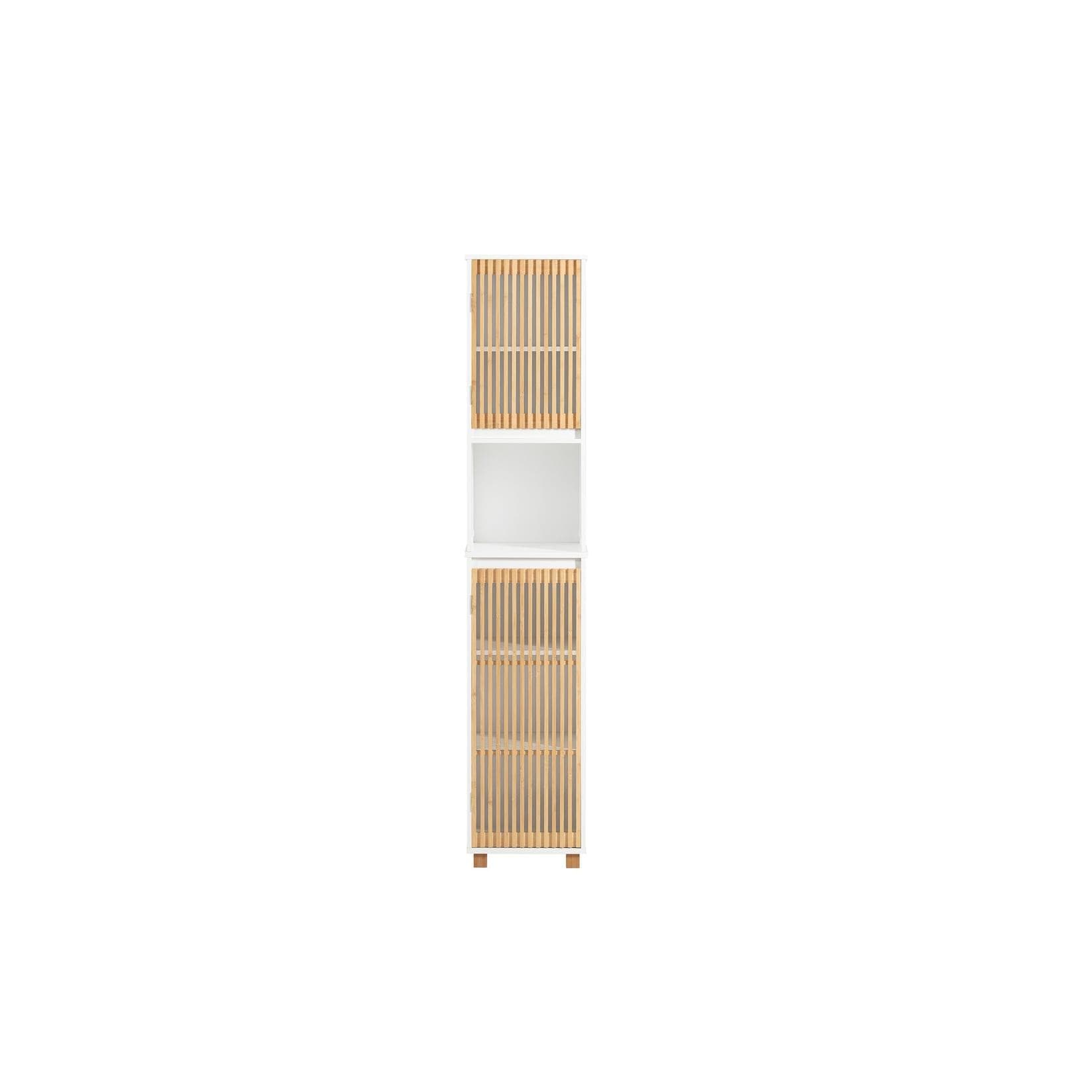 SoBuy Hochschrank BZR127 Weiß-Natur Bambus Badregal