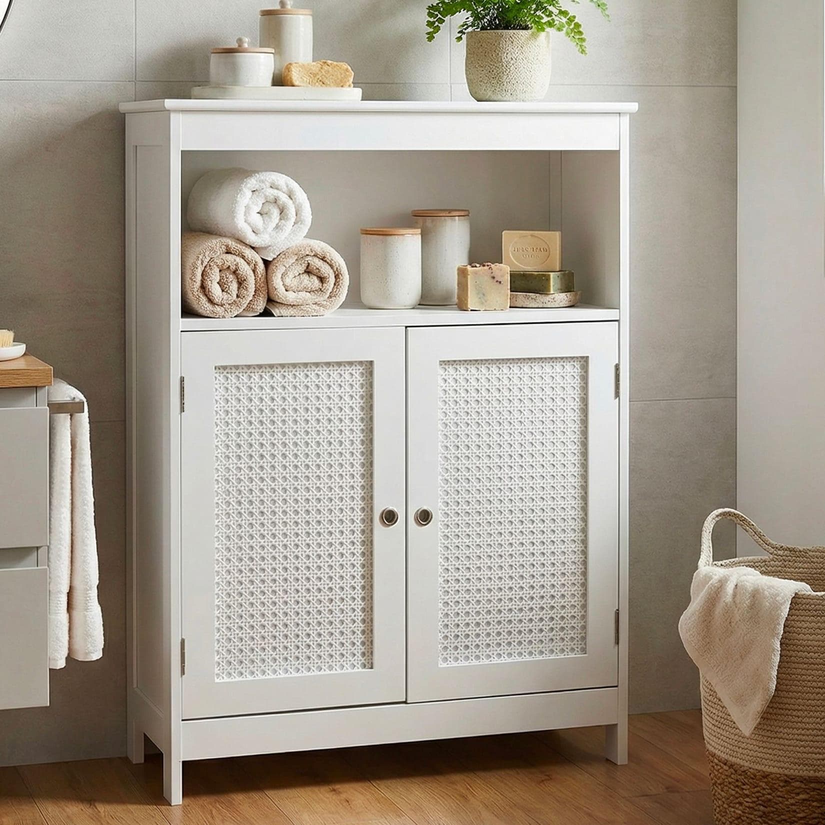 FineBuy Badschrank Weiß Badezimmerschrank Türen & Ablage