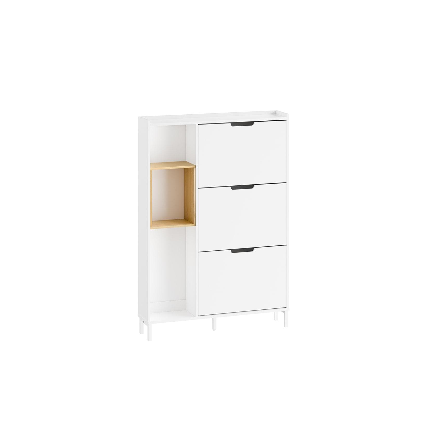 SoBuy Schuhschrank Weiß Bambus 3 Klappen 90x19x129,5cm Modern
