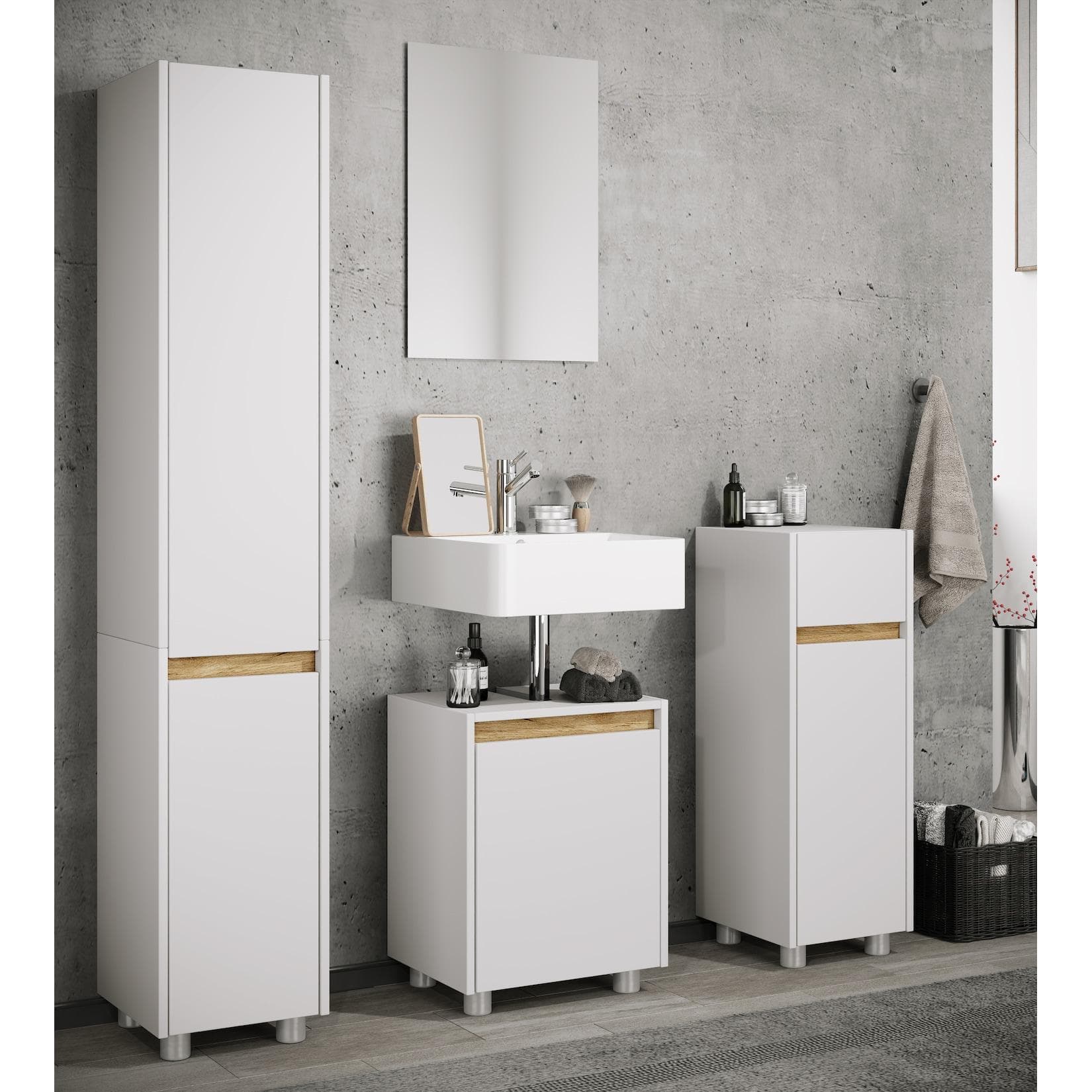 VCM Cosila Hochschrank 100% Holz Badmöbel