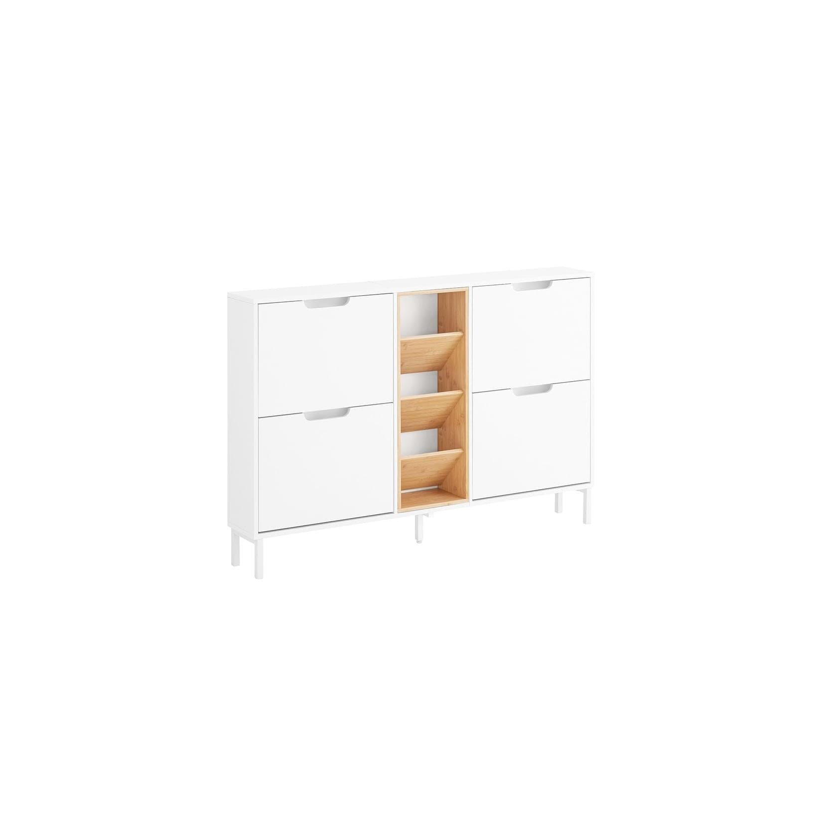 SoBuy Schuhkipper FSR183 Schuhschrank schmal 4 Klappen Weiß-Natur