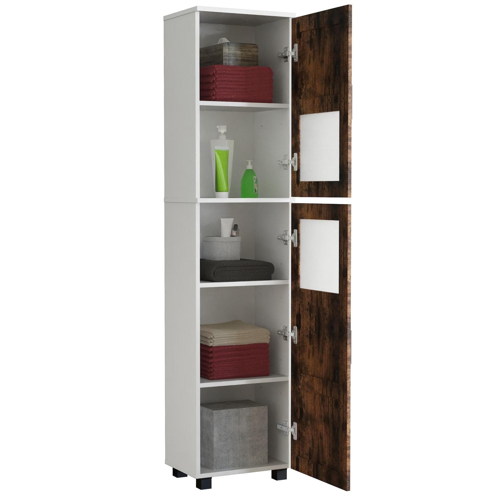 VCM Nilari Holz-Badezimmerschrank Weiß/Vintage-Eiche