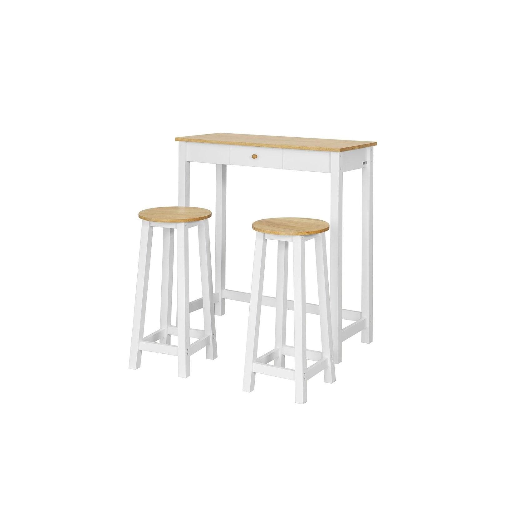 SoBuy Bartisch-Set mit 2 Hockern und 1 Schublade Holzfarbe