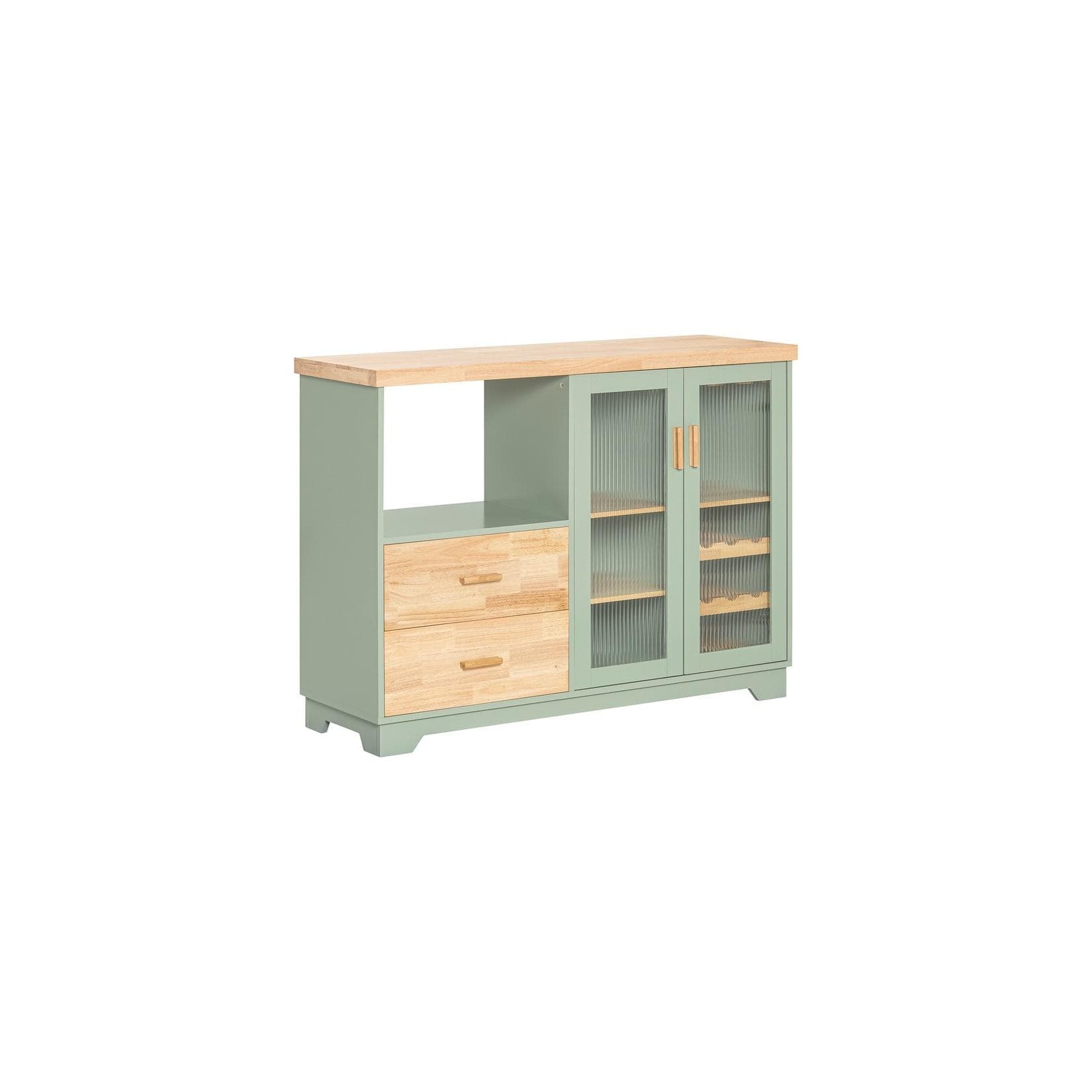 SoBuy Buffet FSB81 Schubladenschrank Beige/Grün mit Glastüren