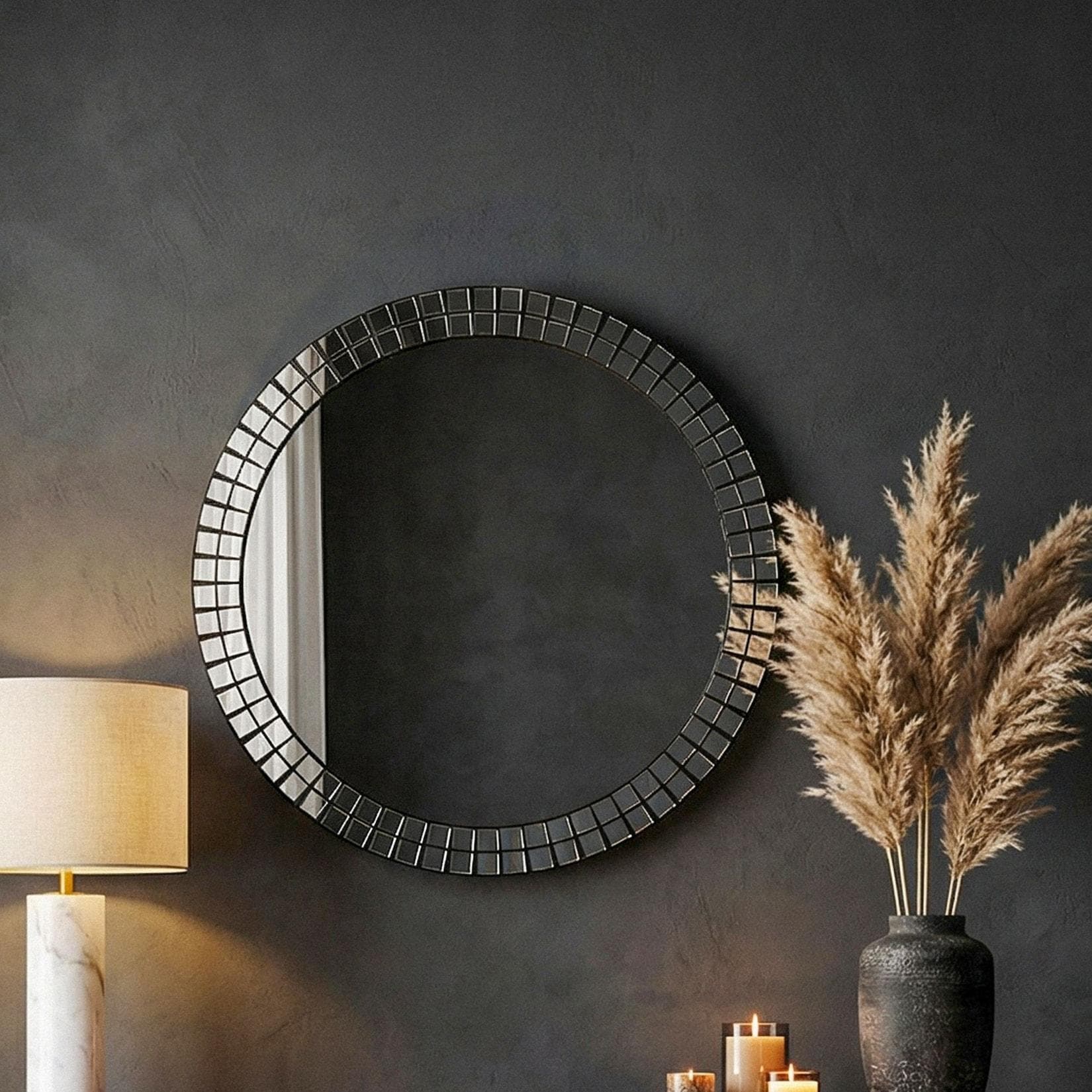 FineBuy Wandspiegel rund 60cm Dekospiegel Hängespiegel