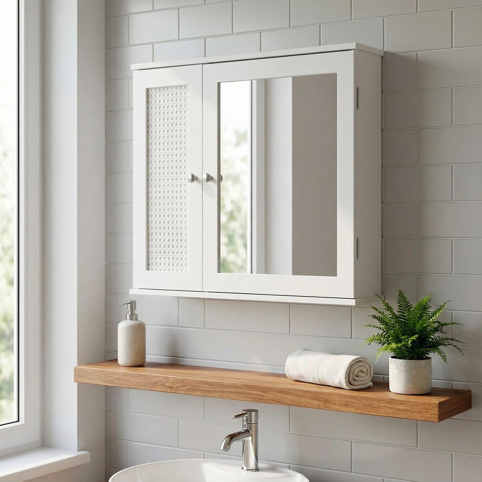 FineBuy Hängeschrank Weiß 60cm Badezimmer Wandschrank Spiegelschrank