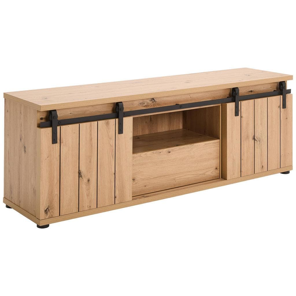 Landscape Lowboard Schwarz Eiche Metall Holzwerkstoff